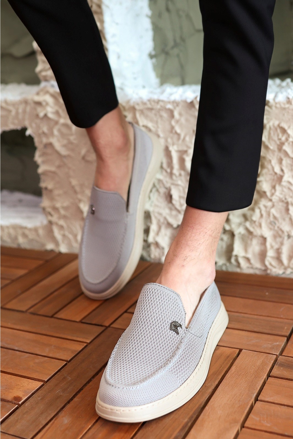 Terry Erkek Gri Garantili Rahat Dikişli Esnek Hakiki Deri Detaylı Triko Loafer TERRY-7992 - Görsel 3