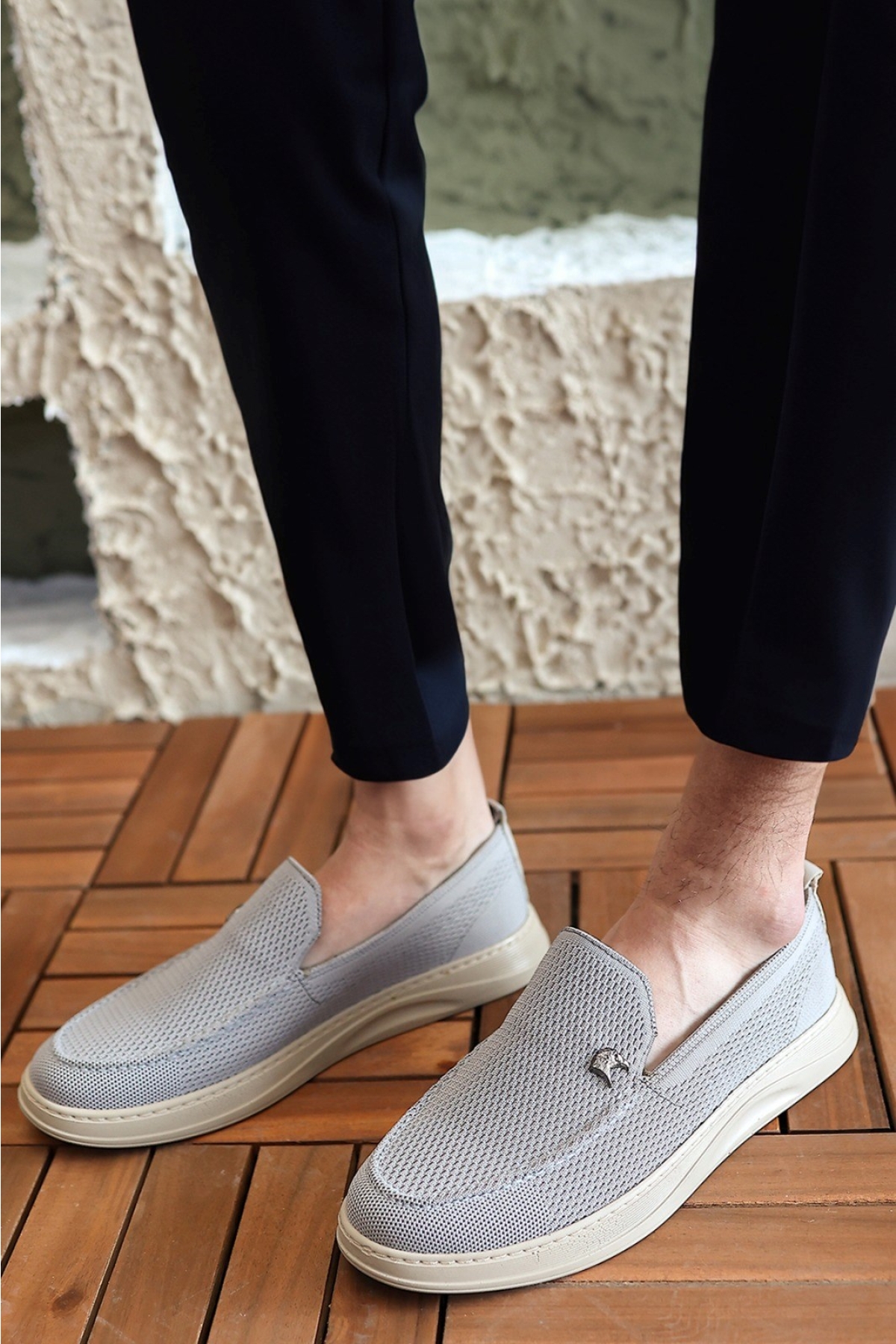 Terry Erkek Gri Garantili Rahat Dikişli Esnek Hakiki Deri Detaylı Triko Loafer TERRY-7992 - Görsel 4