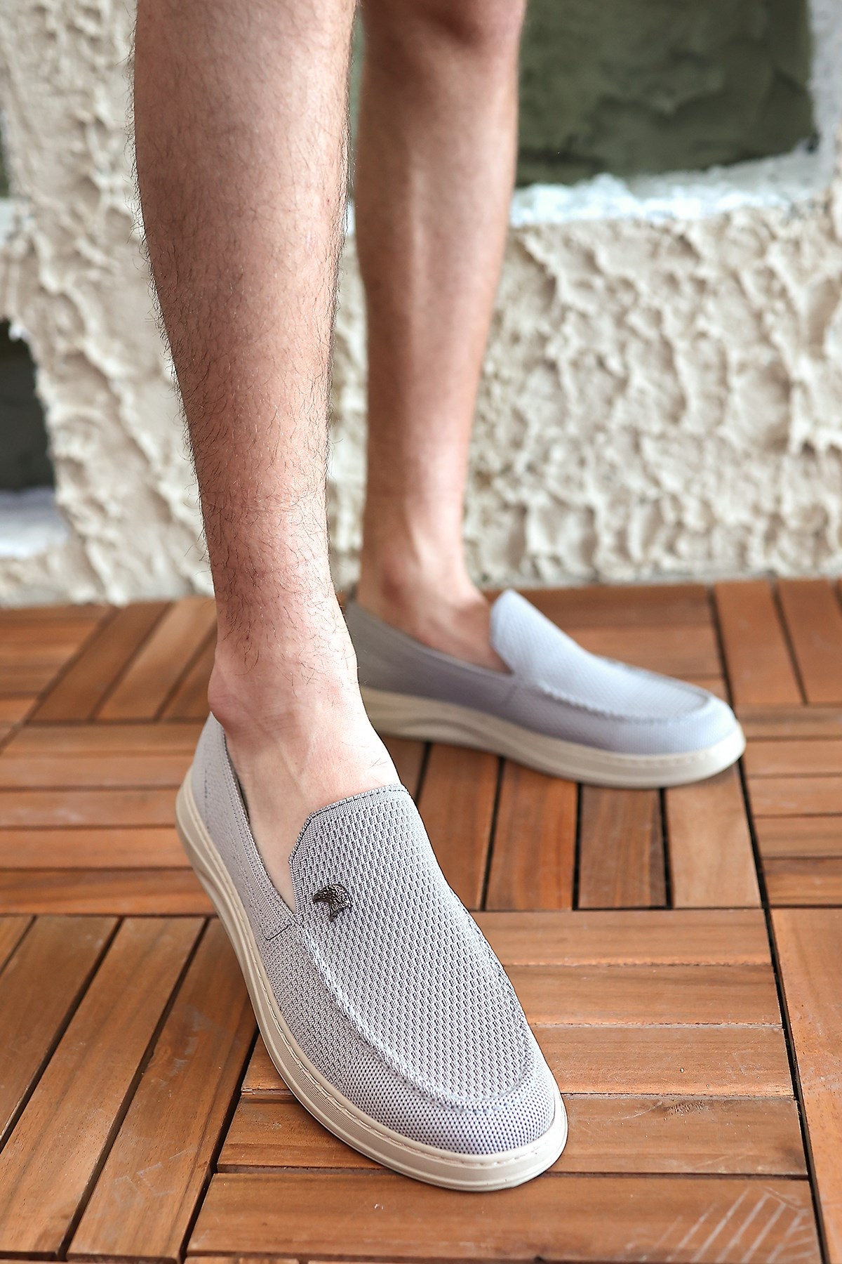 Terry Erkek Gri Garantili Rahat Dikişli Esnek Hakiki Deri Detaylı Triko Loafer TERRY-7992 - Görsel 5