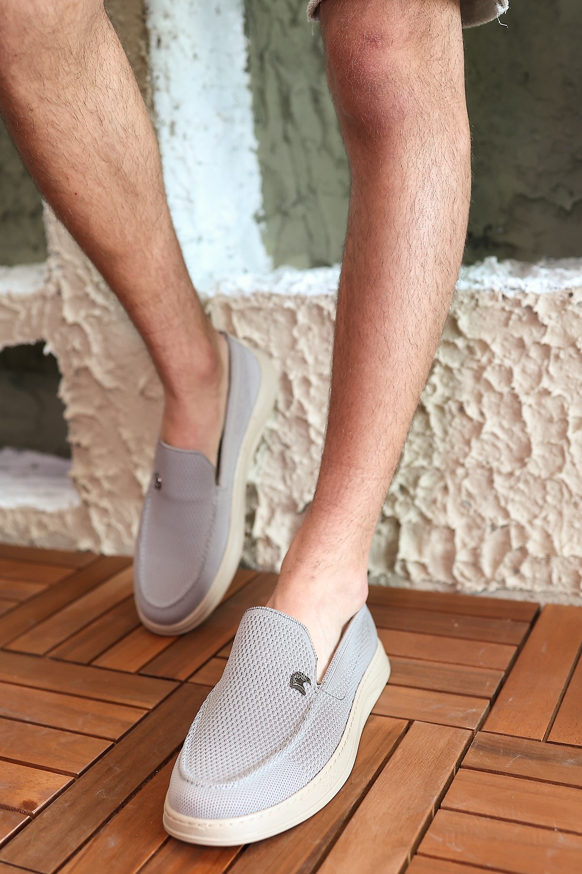 Terry Erkek Gri Garantili Rahat Dikişli Esnek Hakiki Deri Detaylı Triko Loafer TERRY-7992 - Görsel 6