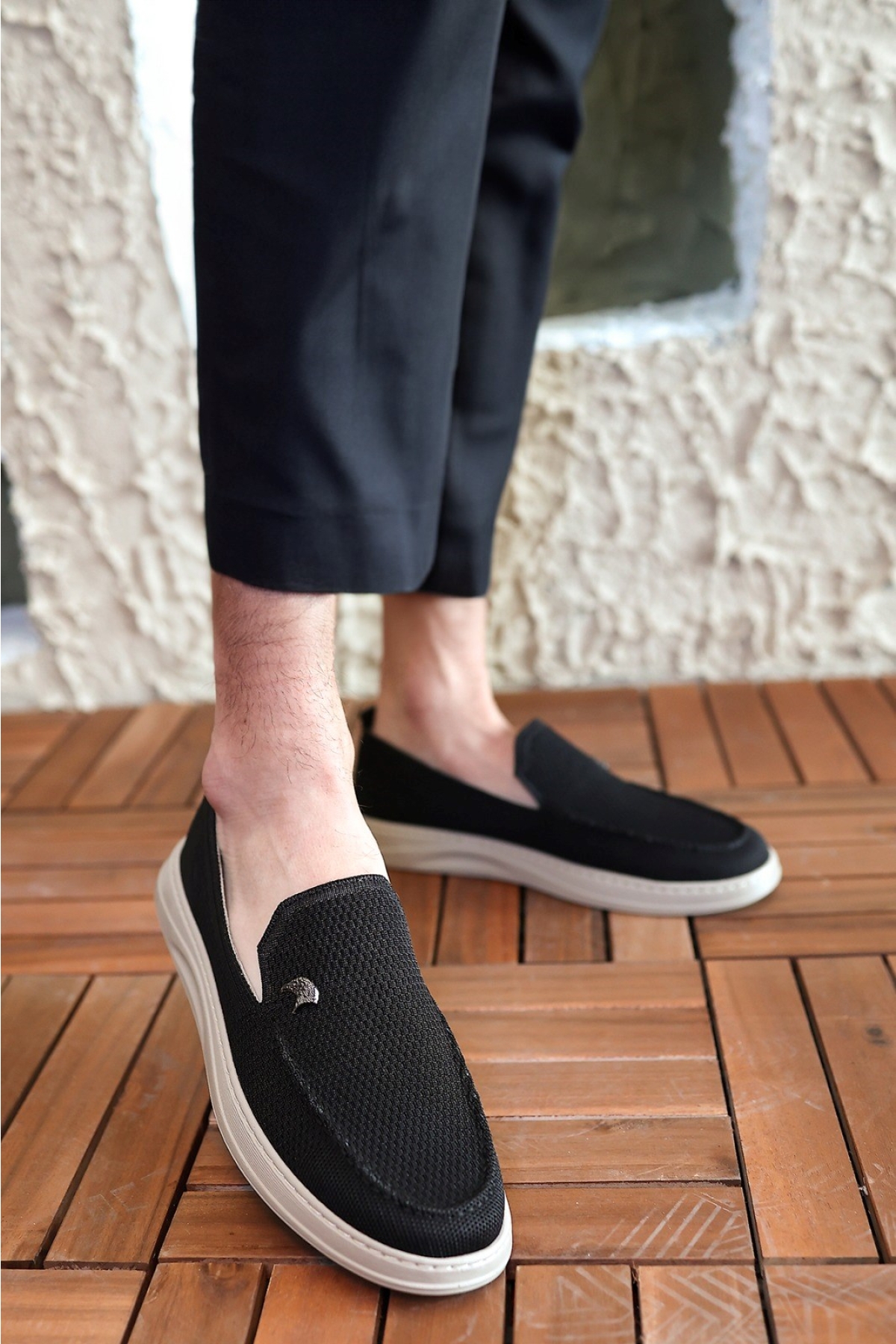 Terry Erkek Siyah Garantili Rahat Dikişli Esnek Hakiki Deri Detaylı Triko Loafer TERRY-7992 - Görsel 2