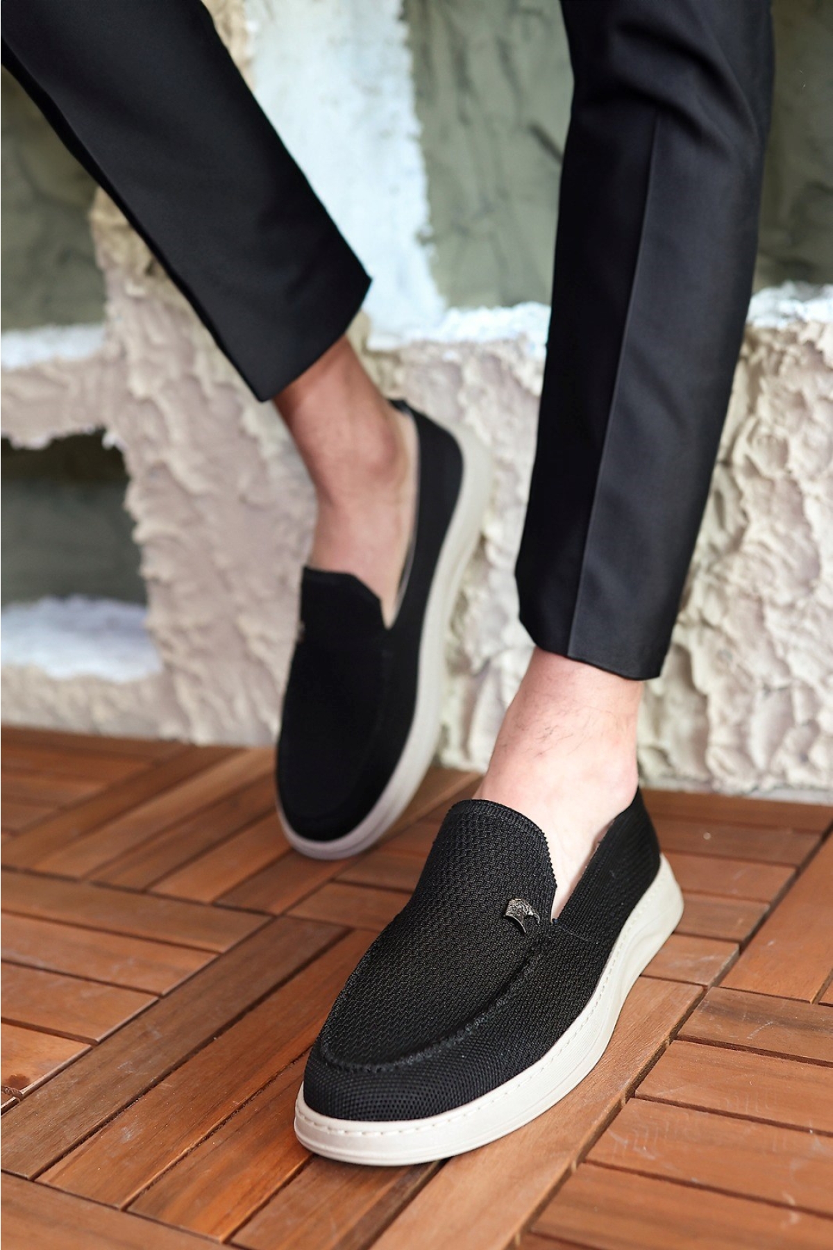 Terry Erkek Siyah Garantili Rahat Dikişli Esnek Hakiki Deri Detaylı Triko Loafer TERRY-7992 - Görsel 3