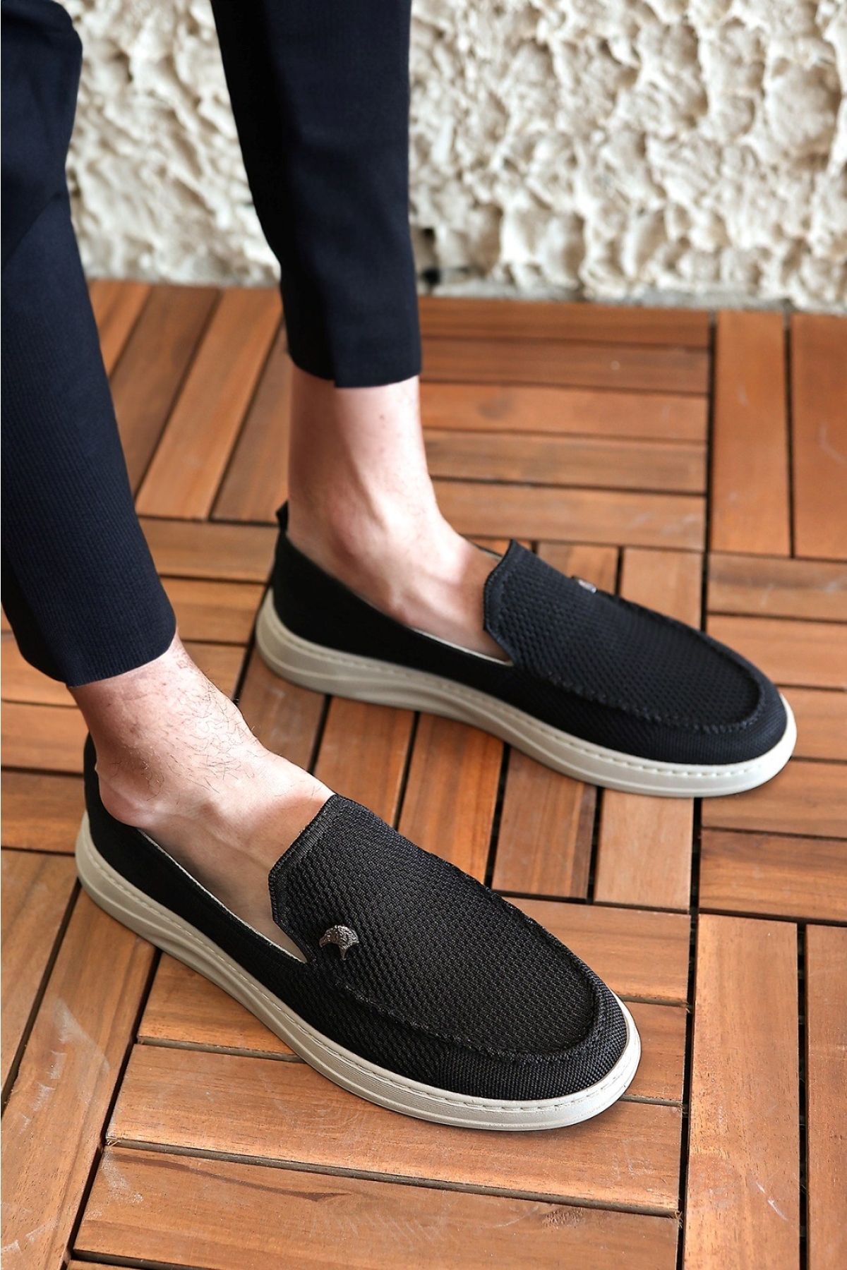 Terry Erkek Siyah Garantili Rahat Dikişli Esnek Hakiki Deri Detaylı Triko Loafer TERRY-7992 - Görsel 4