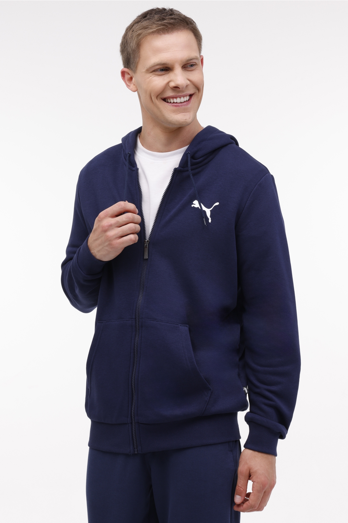 ESS Small Logo FZ Hoodie Mavi Erkek Sweatshirt