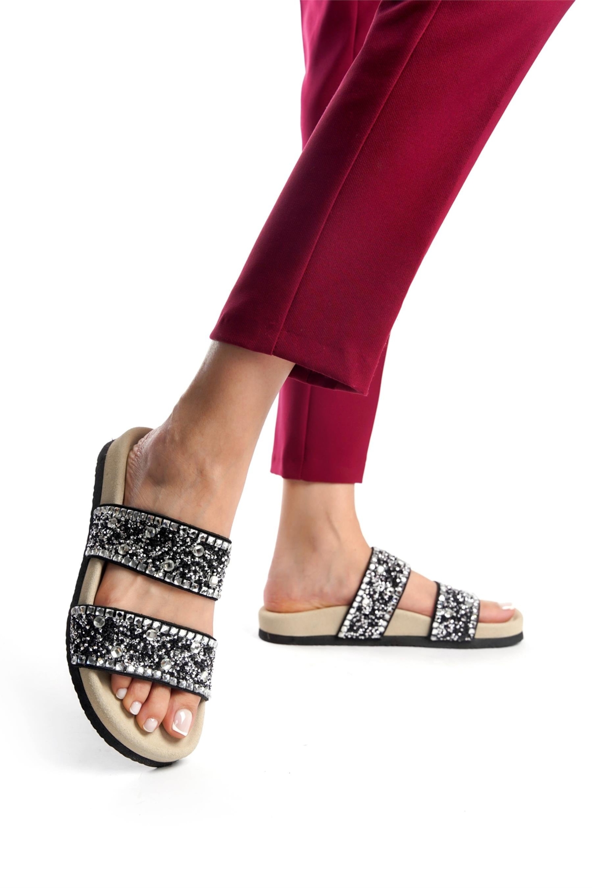 Zeyn 7866S Kadın Hakiki Deri Düz Terlik Siyah - Görsel 2