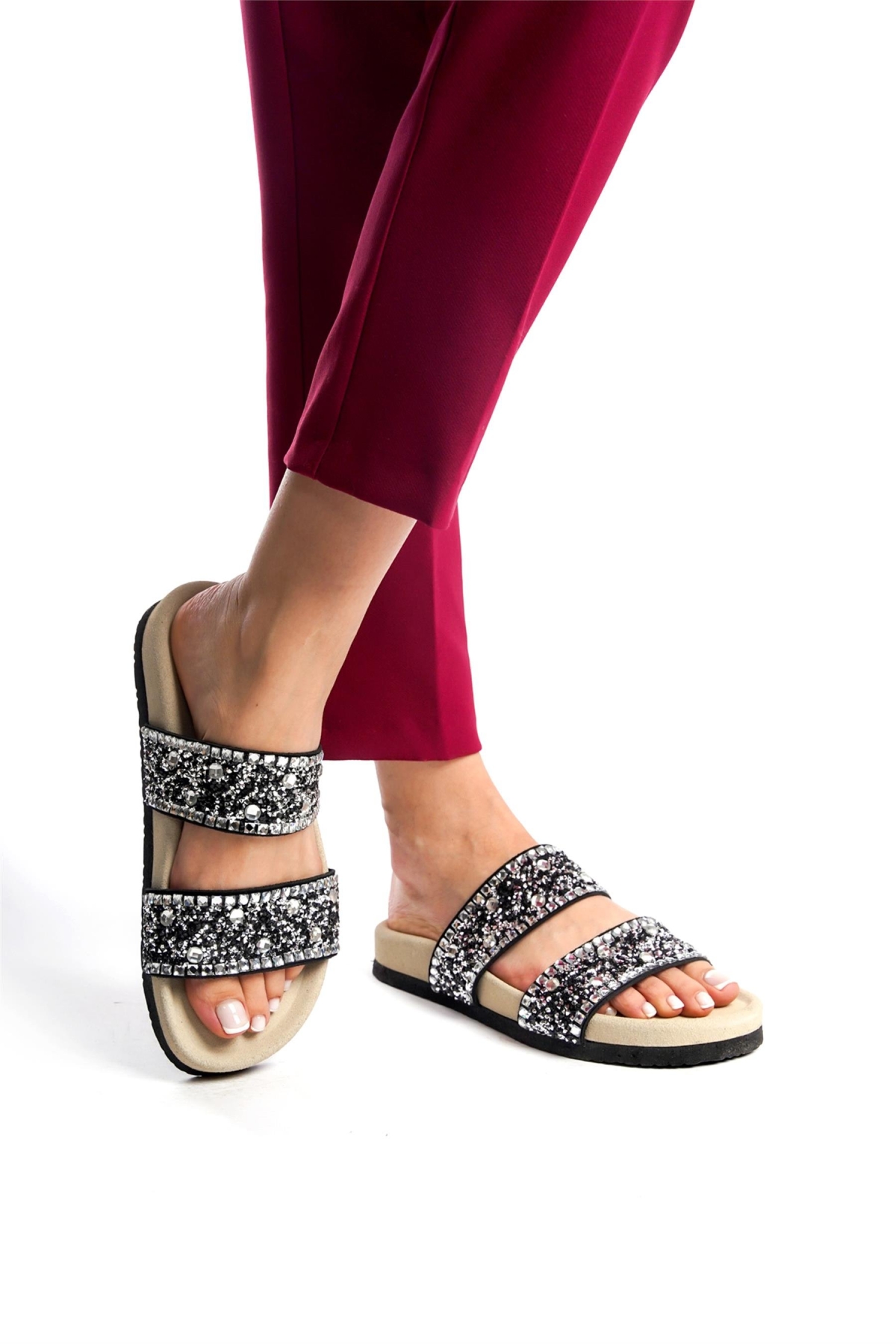 Zeyn 7866S Kadın Hakiki Deri Düz Terlik Siyah - Görsel 3