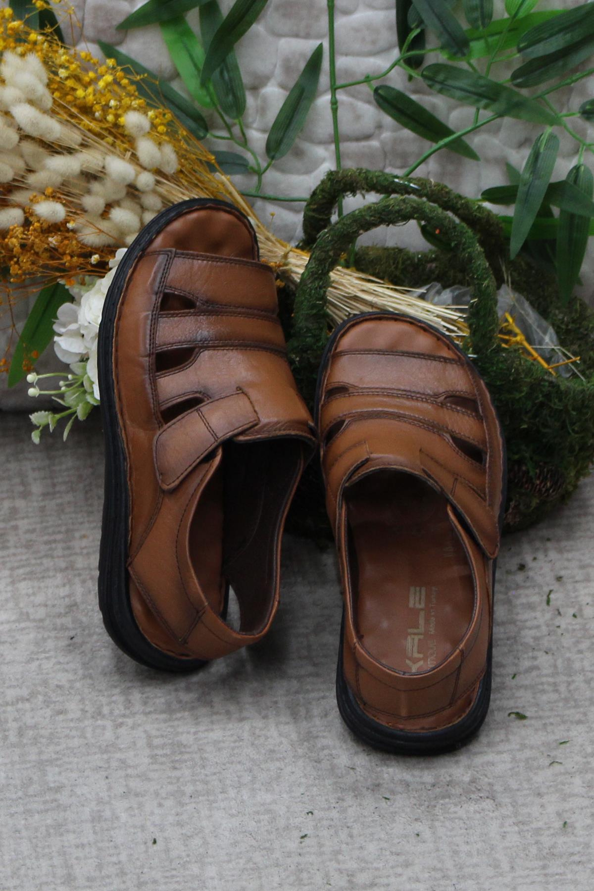 106 Taba Kale Comfort Hakiki Deri Erkek Sandalet - Görsel 7