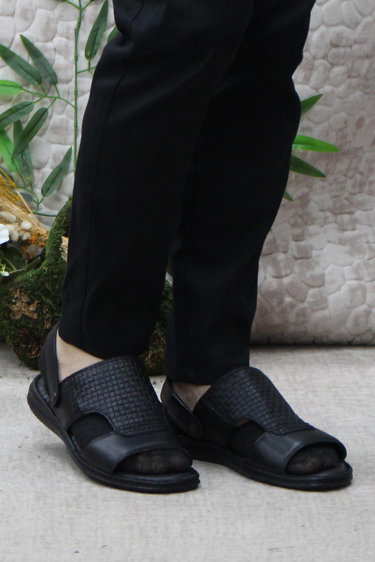 193 Siyah Axfor Comfort Hakiki Deri Erkek Sandalet Terlik - Görsel 3