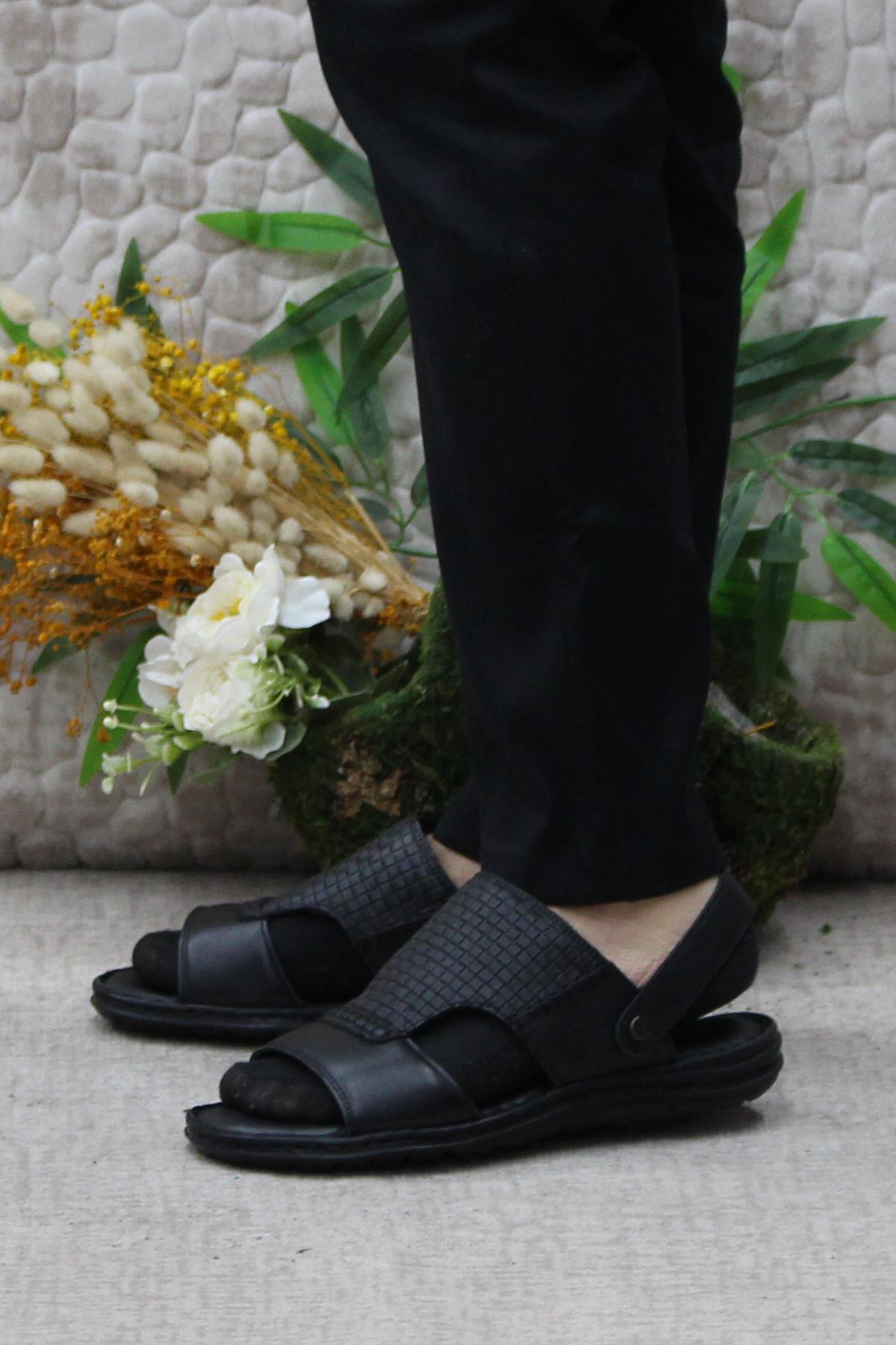 193 Siyah Axfor Comfort Hakiki Deri Erkek Sandalet Terlik - Görsel 4