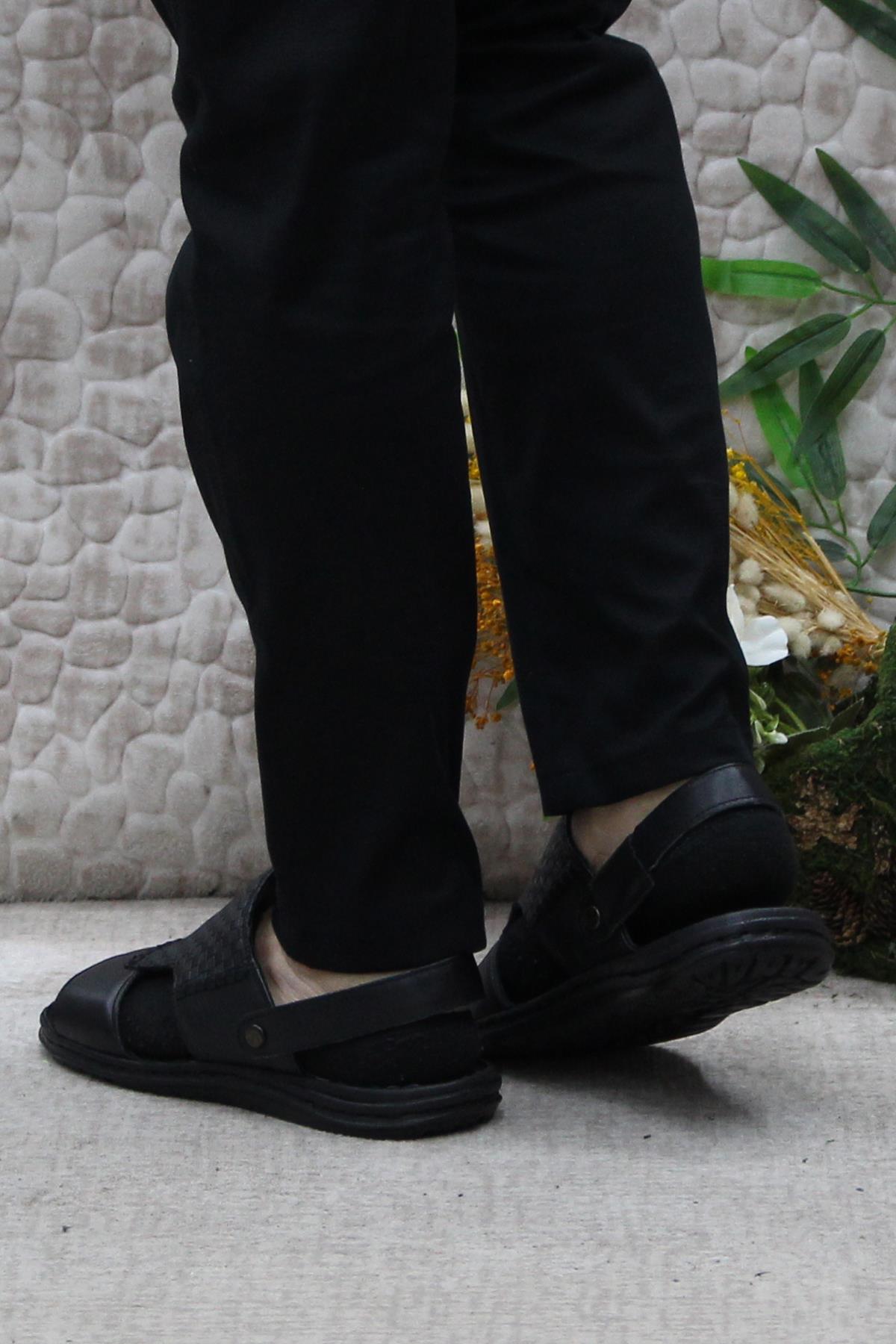 193 Siyah Axfor Comfort Hakiki Deri Erkek Sandalet Terlik - Görsel 5