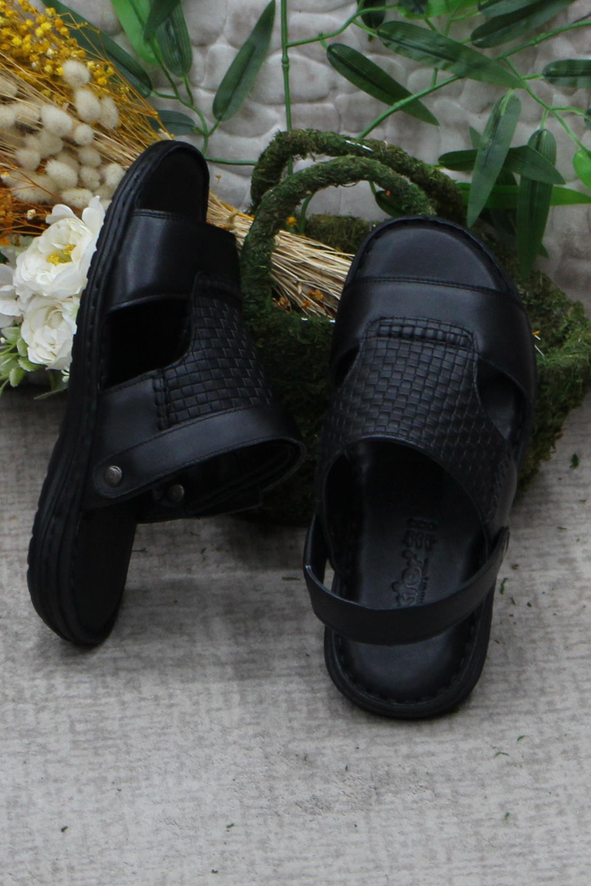 193 Siyah Axfor Comfort Hakiki Deri Erkek Sandalet Terlik - Görsel 7