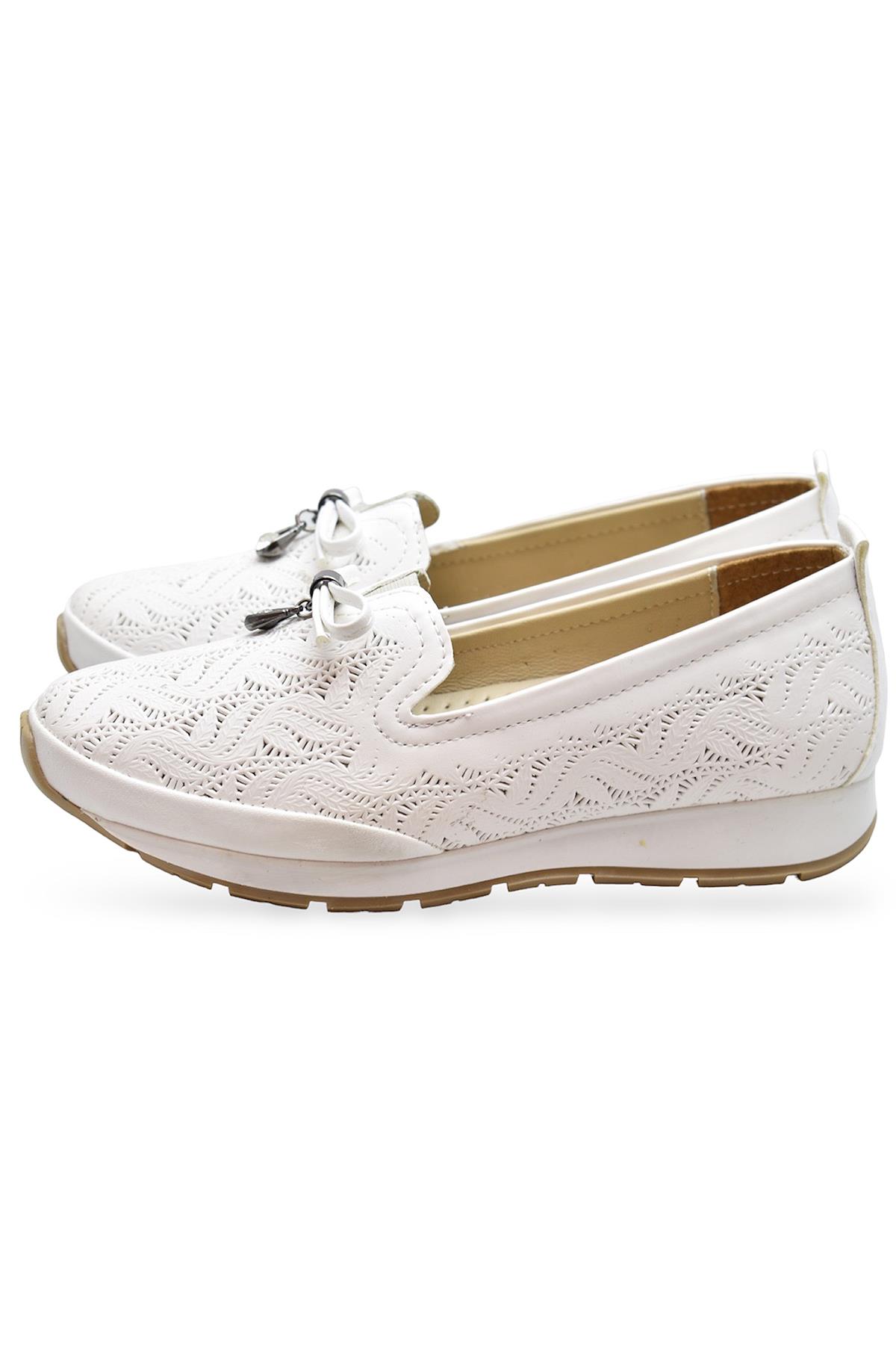 Ayakkabı Burada Ayakkabı Burada Beyaz 230E Rahat Ortopedik Taban Günlük Kadın Ayakkabı Babet Kadın Yazlık Ayakkabı | Flo Beyaz - 3. görsel