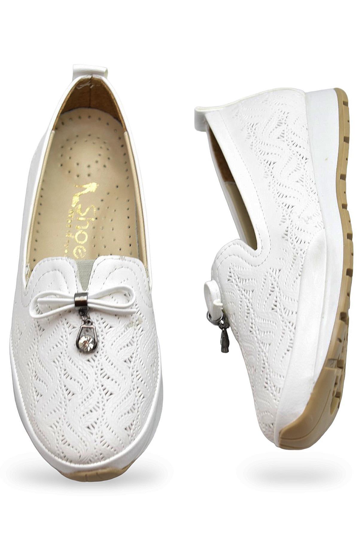 Ayakkabı Burada Ayakkabı Burada Beyaz 230E Rahat Ortopedik Taban Günlük Kadın Ayakkabı Babet Kadın Yazlık Ayakkabı | Flo Beyaz - 4. görsel