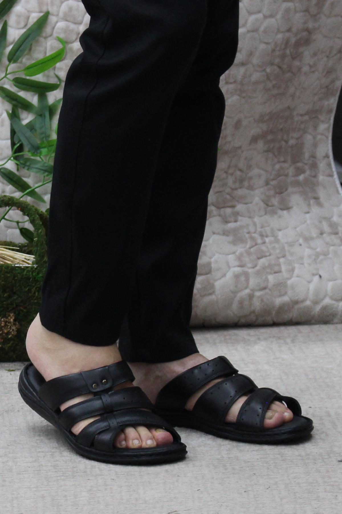 179 Siyah Axfor Comfort Hakiki Deri Erkek Terlik - Görsel 3