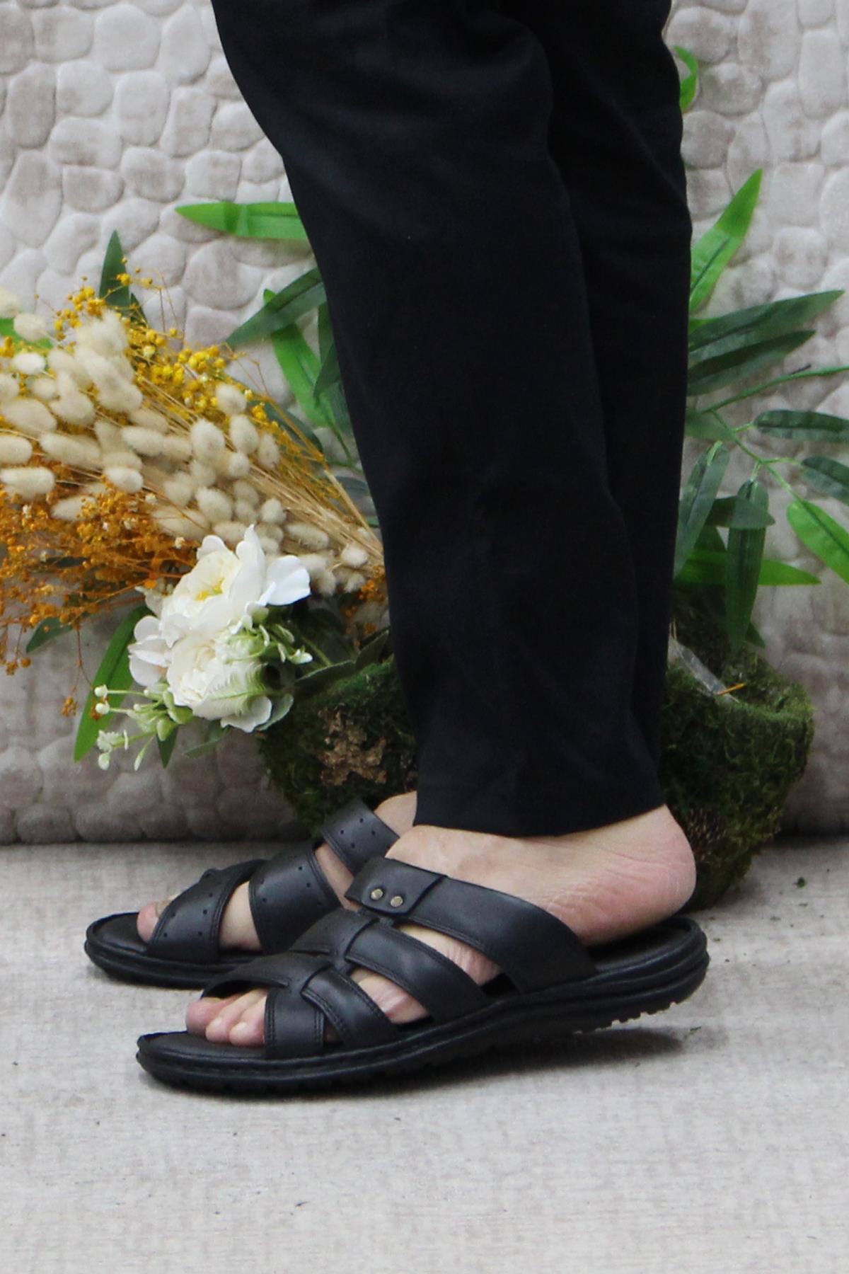 179 Siyah Axfor Comfort Hakiki Deri Erkek Terlik - Görsel 4