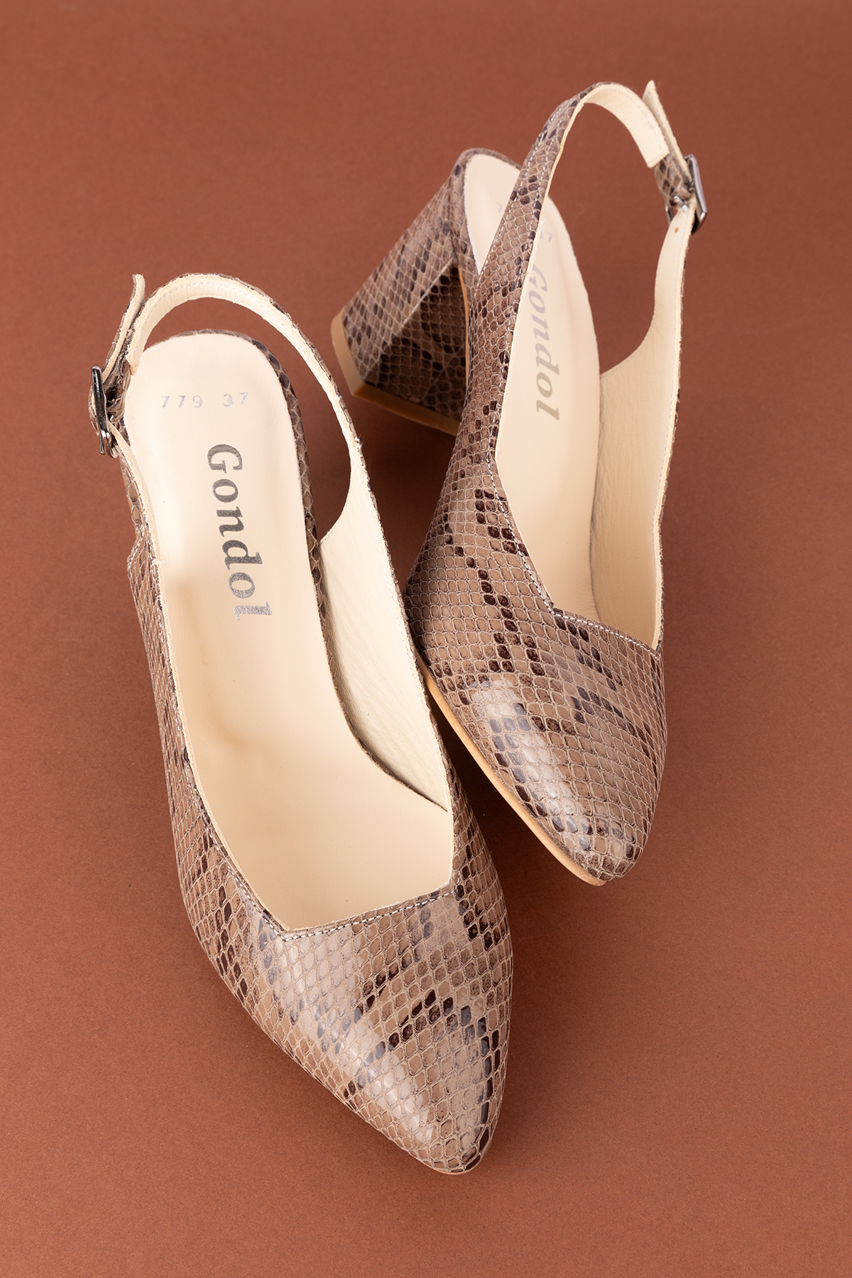 Gondol Kadın Hakiki Deri Yılan Desenli Topuklu Ayakkabı şhn.709 - Görsel 4