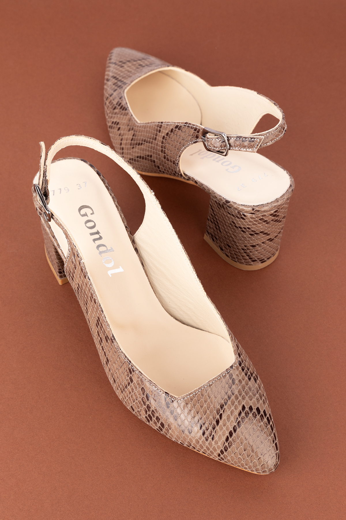 Gondol Kadın Hakiki Deri Yılan Desenli Topuklu Ayakkabı şhn.709 - Görsel 6
