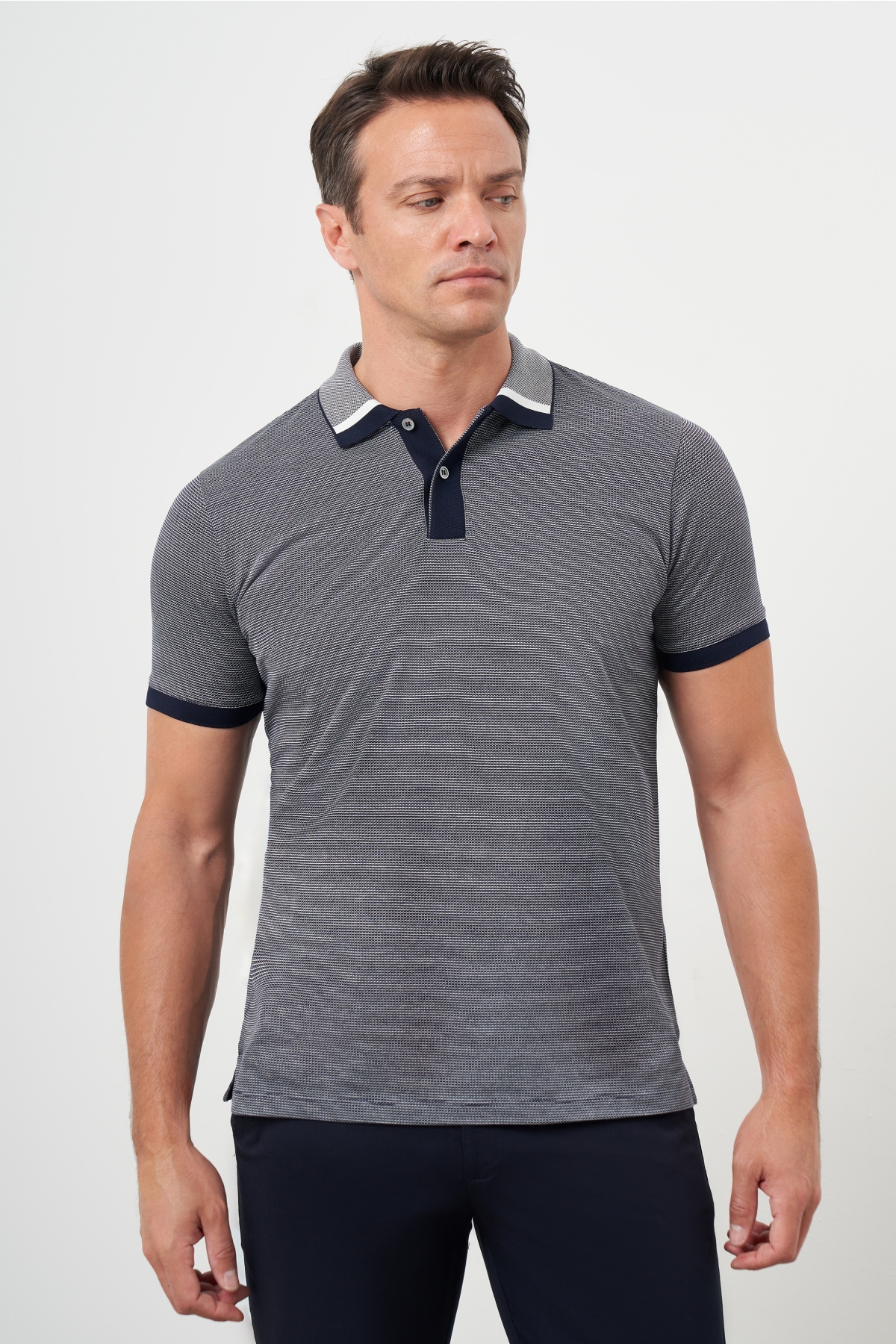 Erkek Lacivert Trend Polo Yaka Dynamic Fit T-Shirt