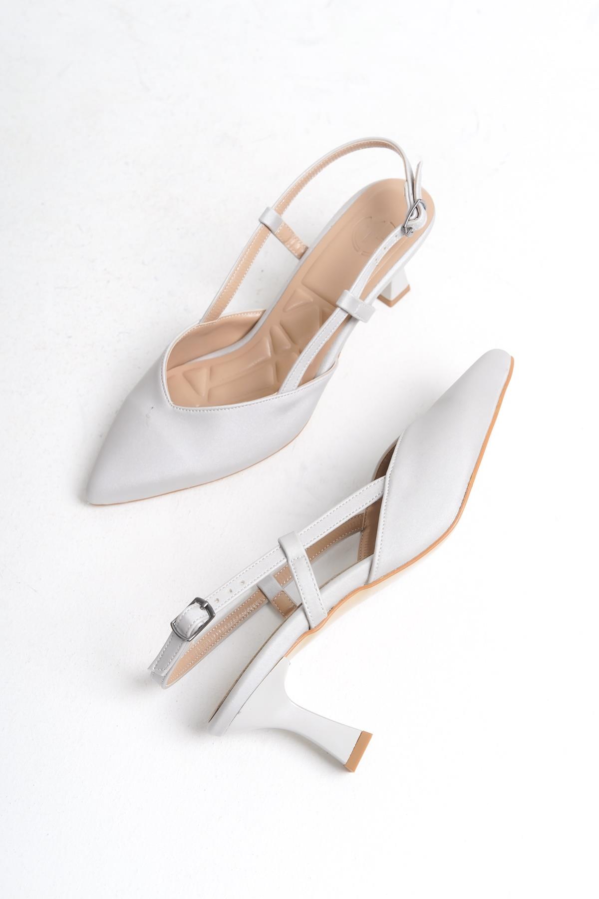 MiniParis Gümüş Stiletto Arkası Açık Abiye Ayakkabı - Görsel 3