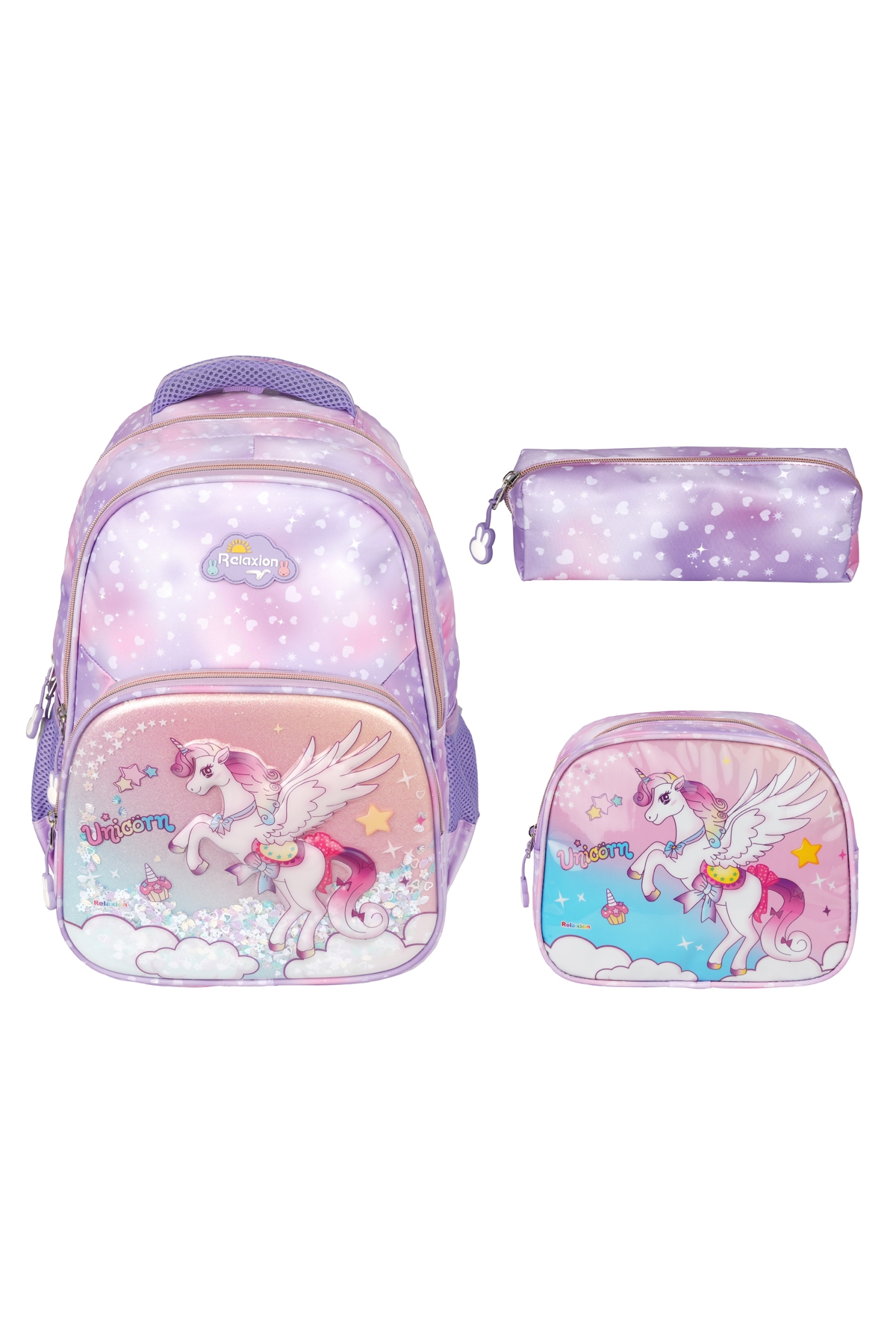 Rlx-1370 Kuromi Unicorn Kız Çocuk Kalemlikli Beslenme Çantalı Üçlü