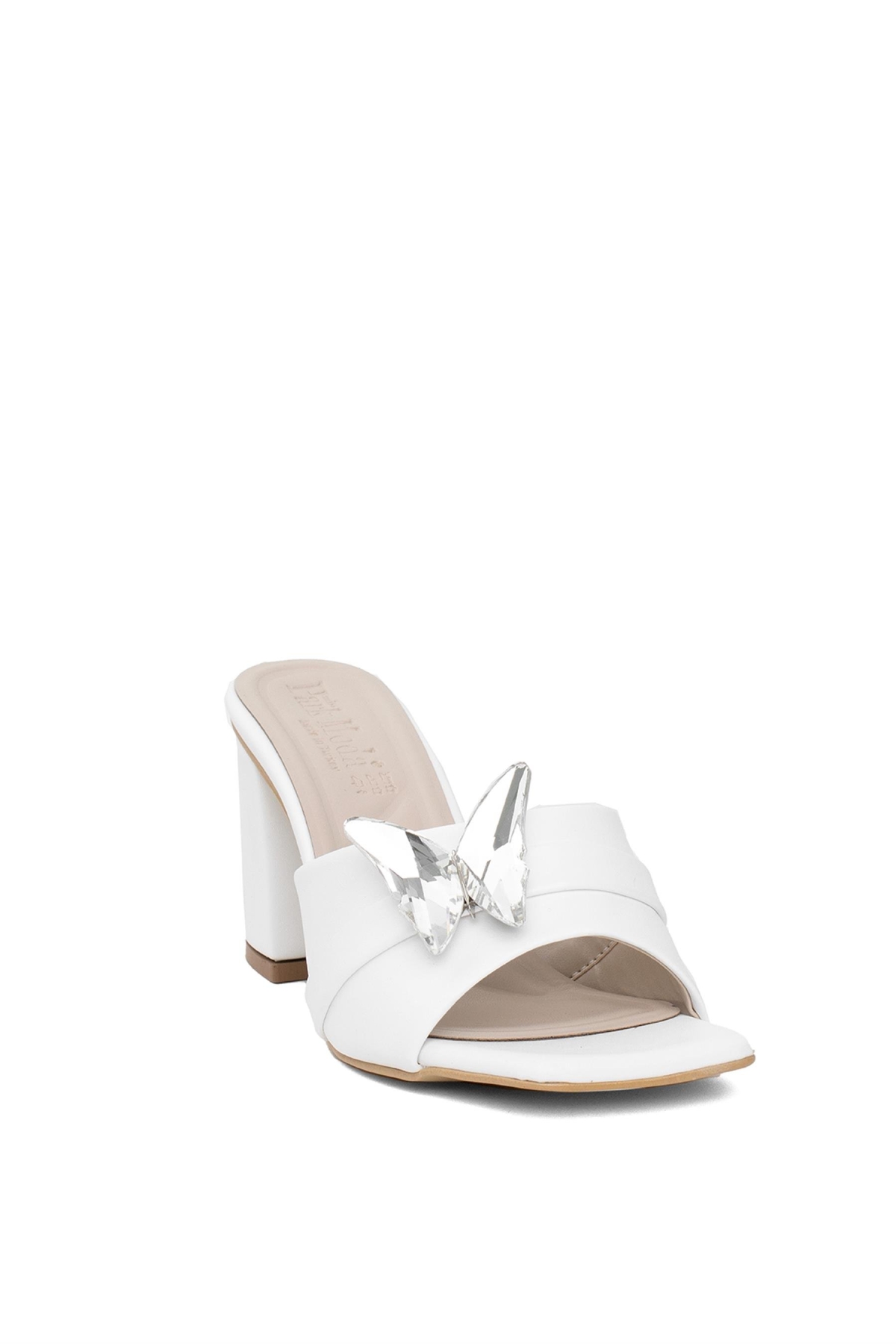 PM161 K420 Kadın Topuklu Terlik Beyaz - Görsel 3