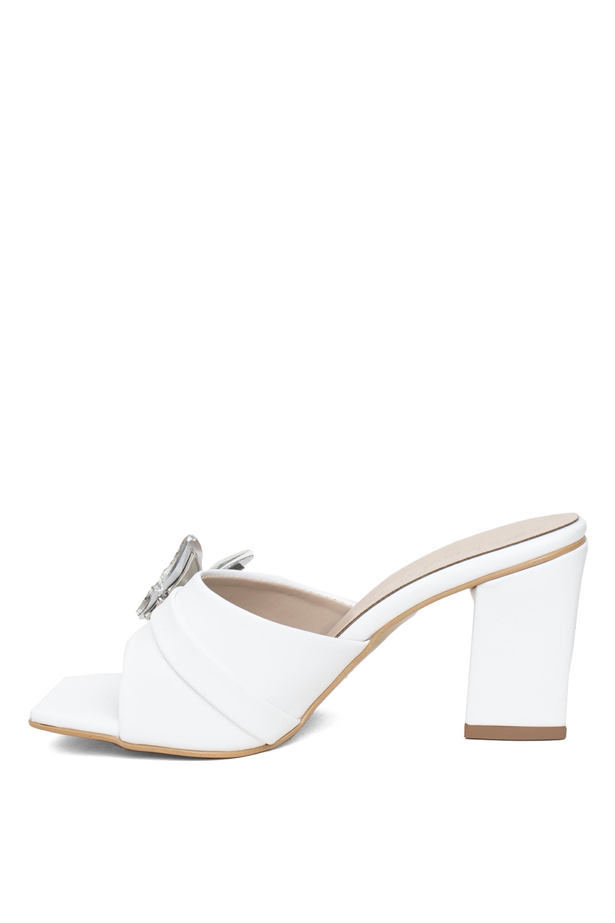 PM161 K420 Kadın Topuklu Terlik Beyaz - Görsel 4