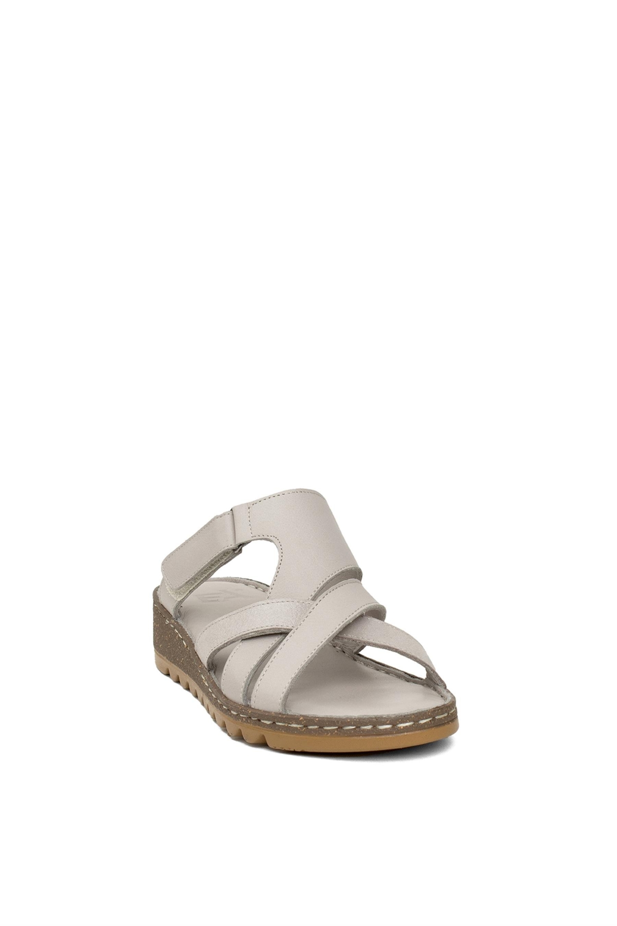 Elit Rhm012 Kadın Hakiki Deri Düz Terlik Gri - Görsel 3