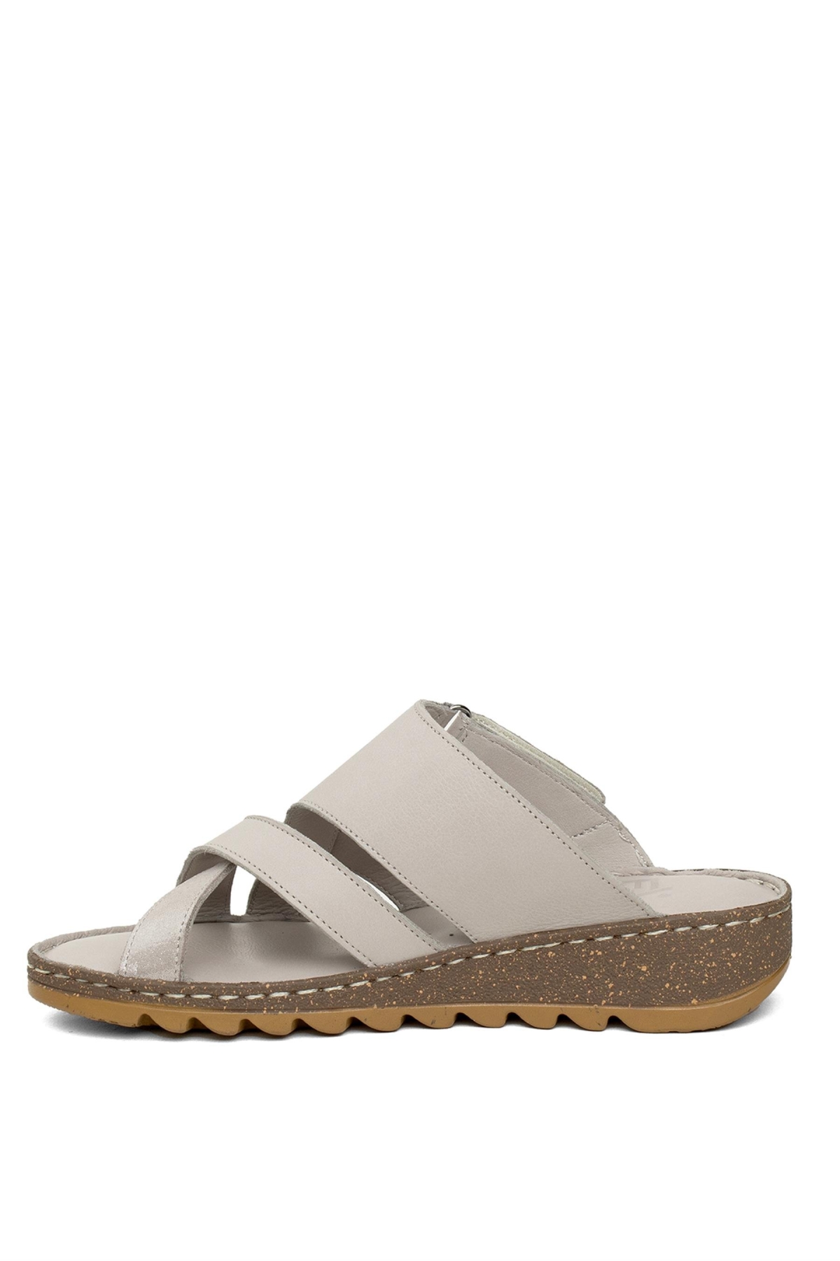 Elit Rhm012 Kadın Hakiki Deri Düz Terlik Gri - Görsel 4