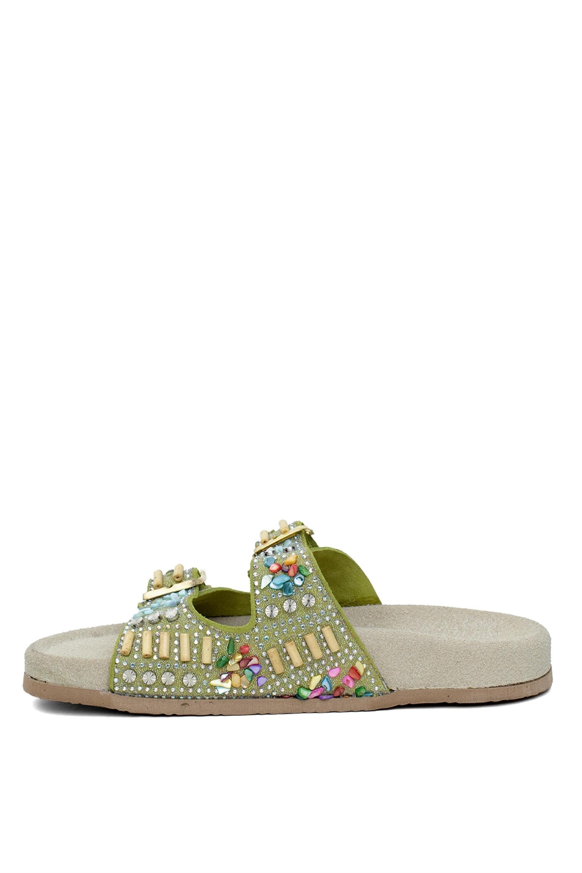 Zeyn 7803N Kadın Hakiki Deri Düz Terlik Fıstık Yeşili - Görsel 4