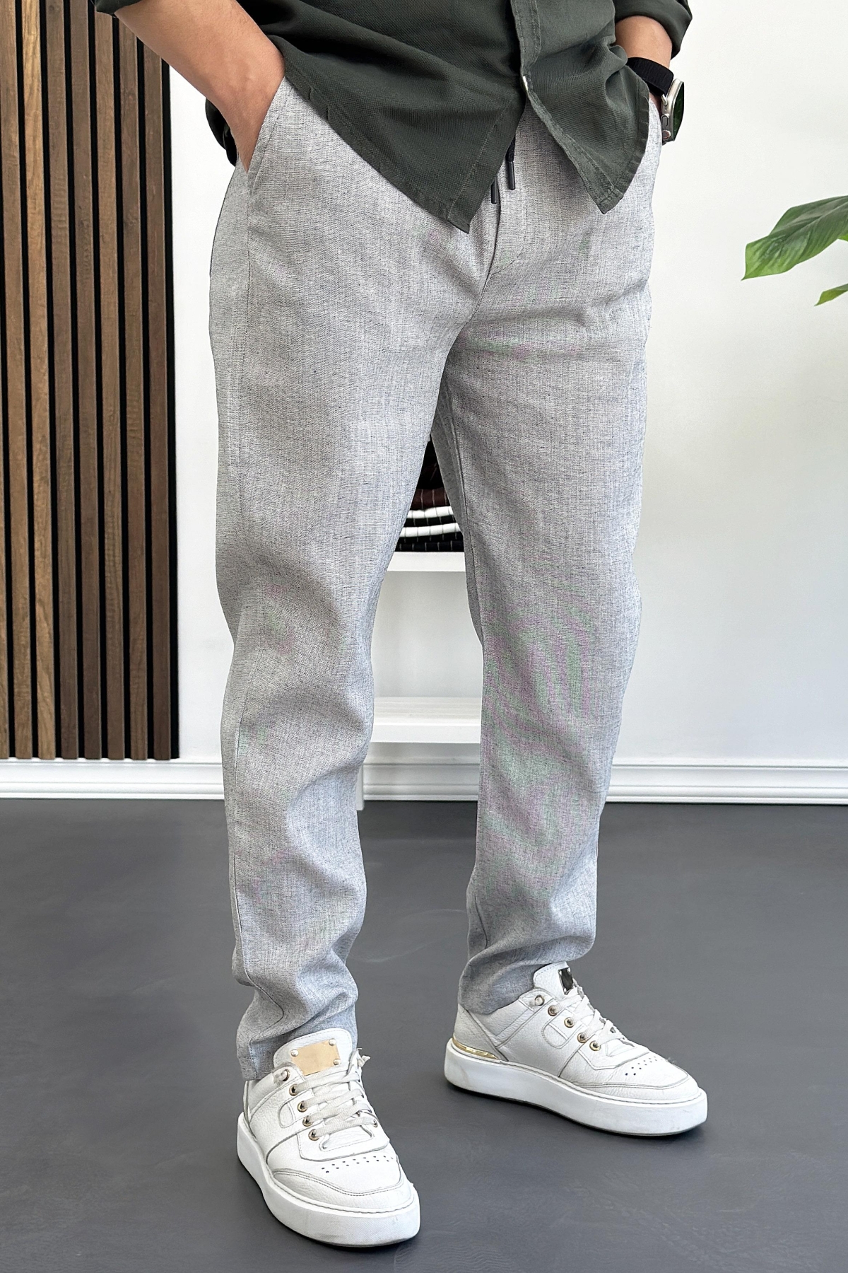 Erkek Slim Fit Beli Lastikli Jogger Pantolon Gri Edw140