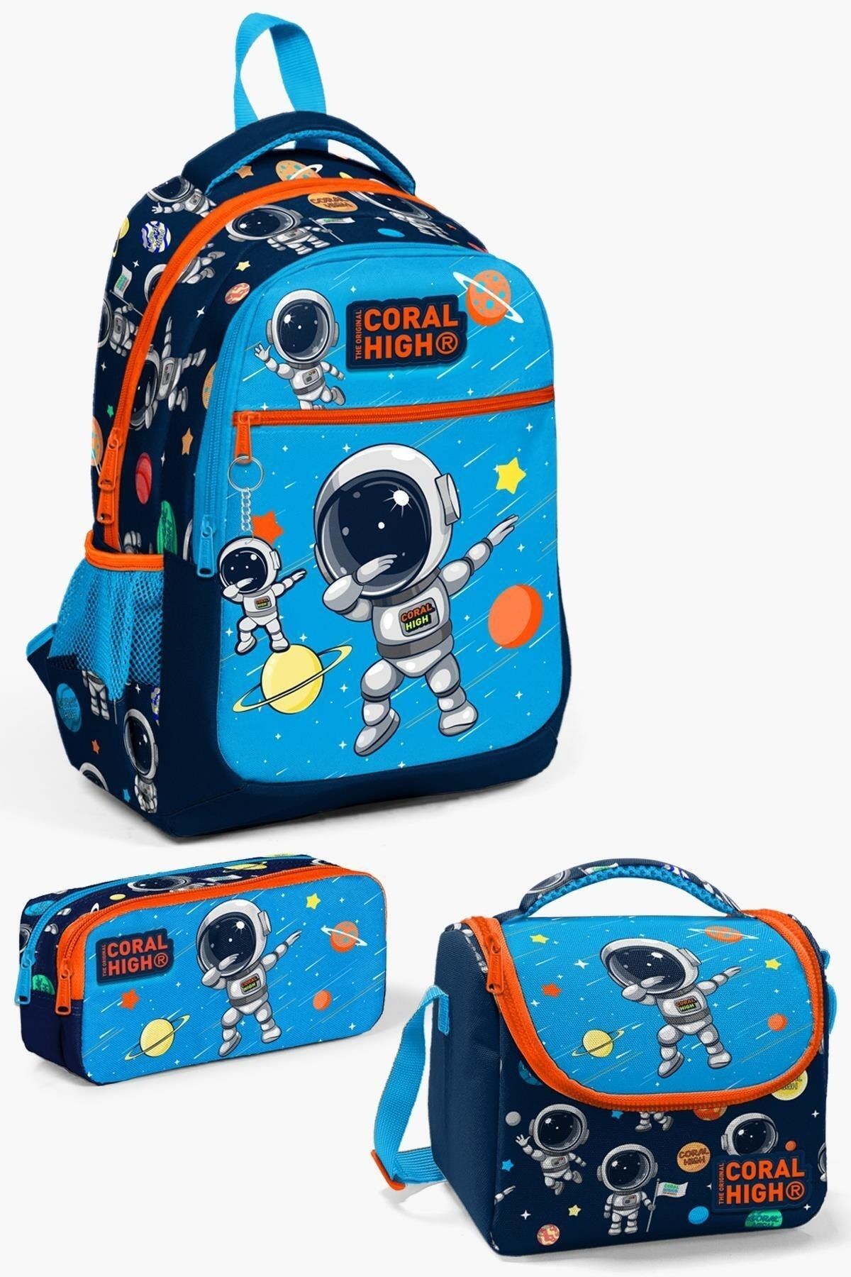 Kids Lacivert Mavi Astronot Desenli 3’lü Okul Çanta Seti SET0123486