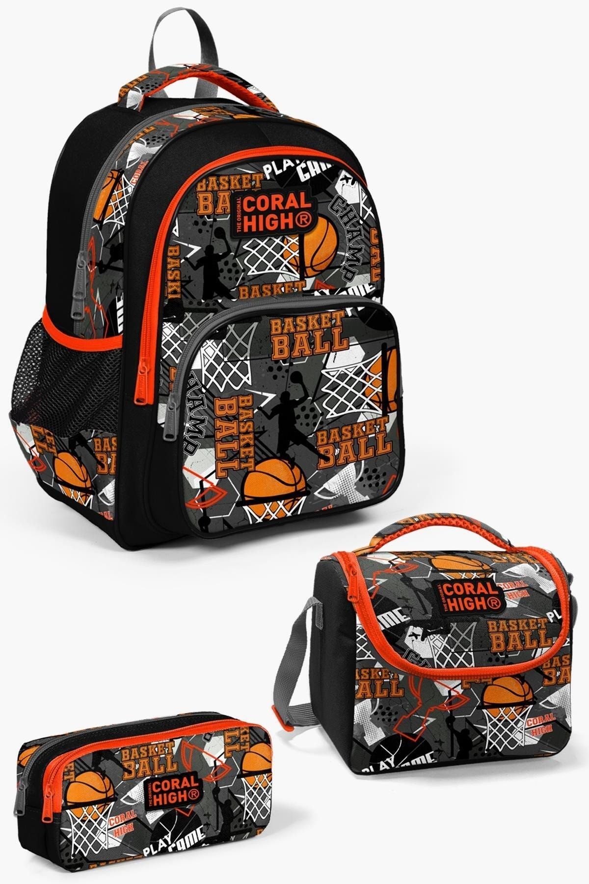 Kids Siyah Gri Basketbol Desenli 3'lü Okul Çanta Seti SET0114418