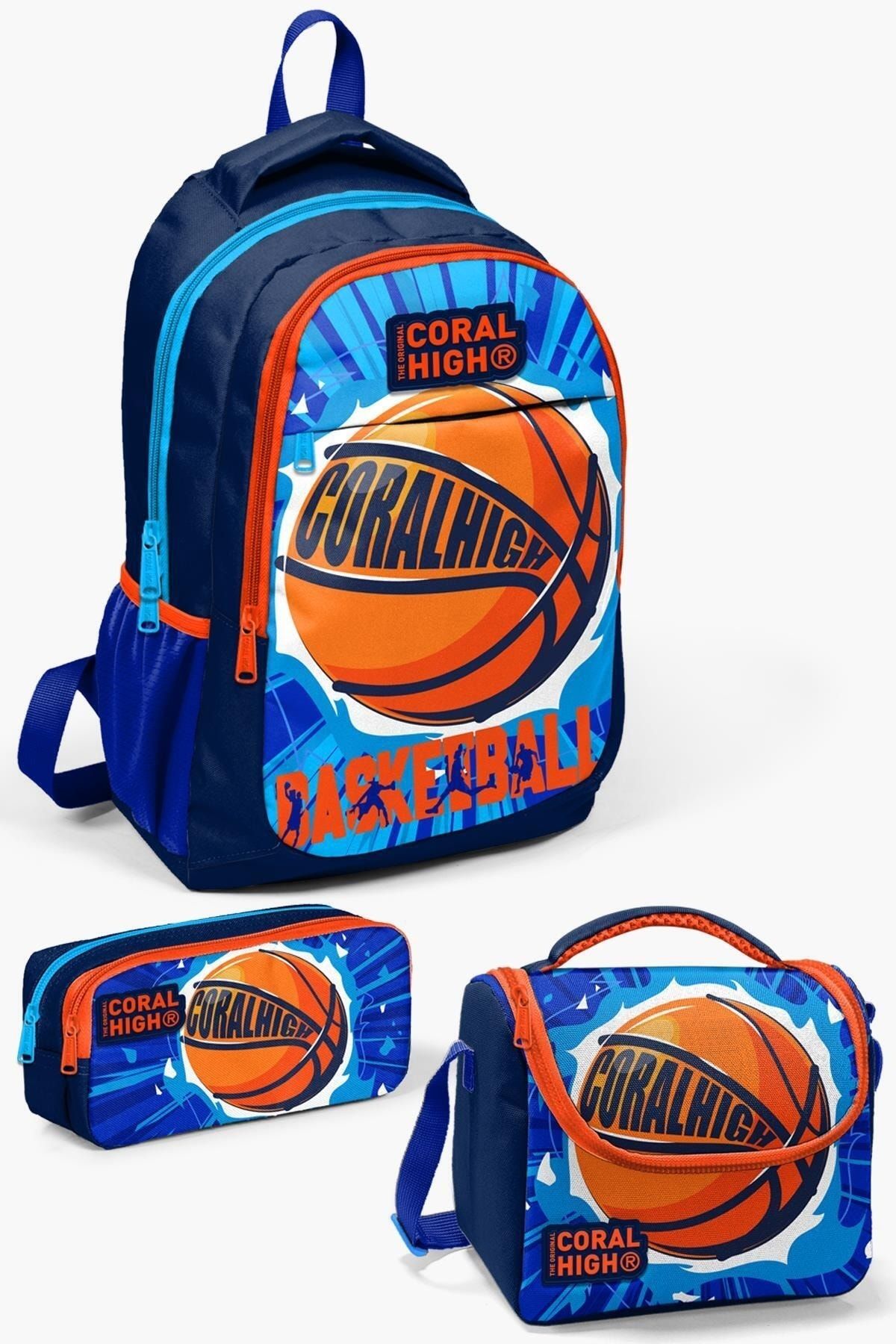 Kids Lacivert Mavi Basketbol Desenli 3’lü Okul Çanta Seti SET0114405