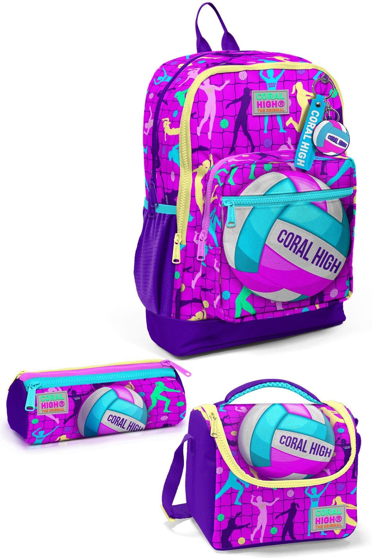 Kids Pembe Mor Voleybol Desenli 3’lü Okul Çanta Seti SET0123761