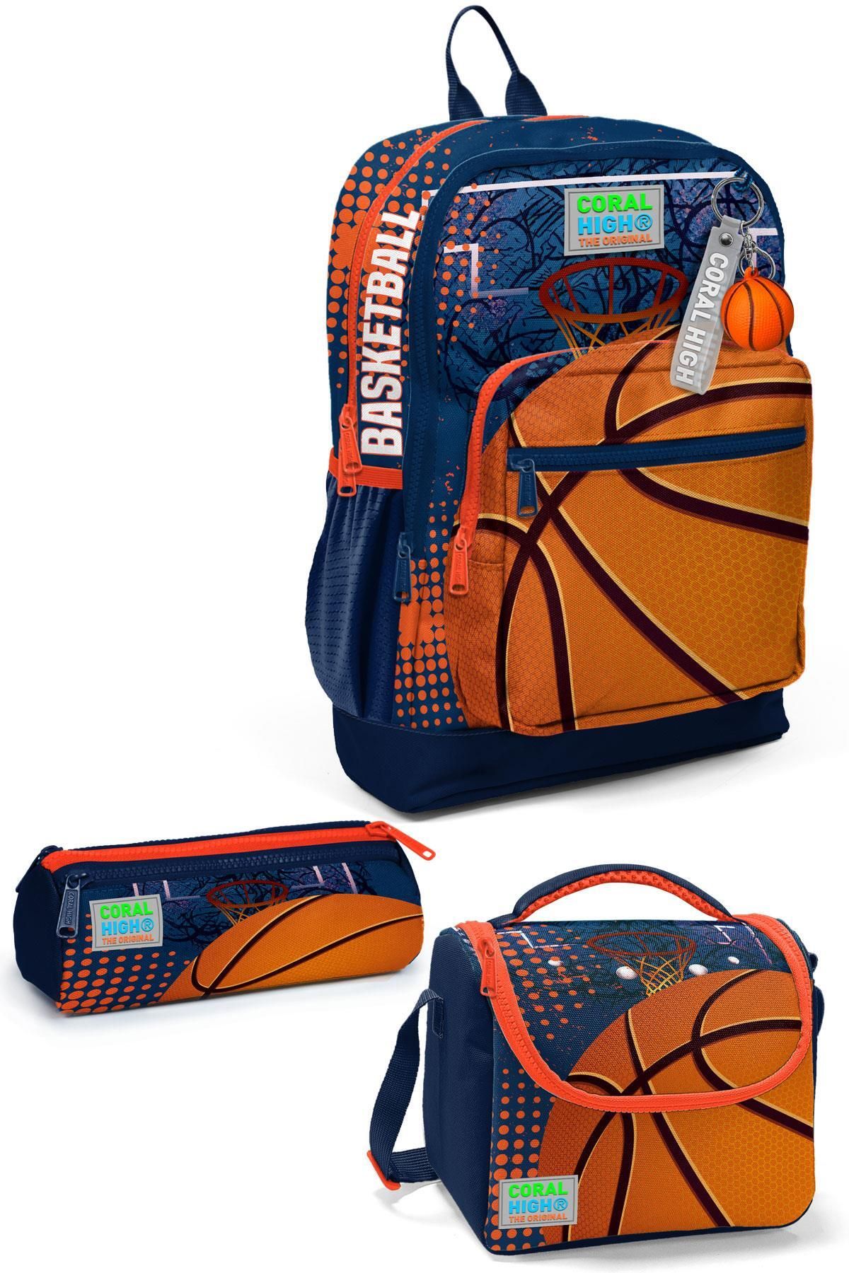 Kids Turuncu Lacivert Basketbol Desenli 3’lü Okul Çanta Seti SET0123766