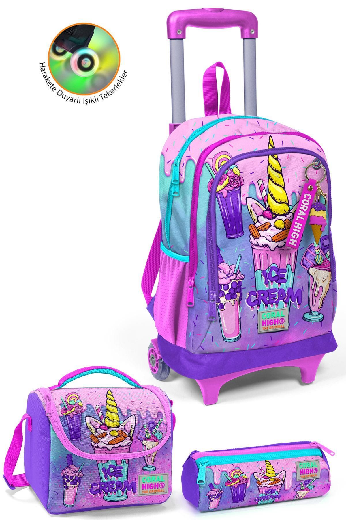 Kids Pembe Mor Milkshake Dondurma Desenli 3'lü Çanta Seti SET0123949