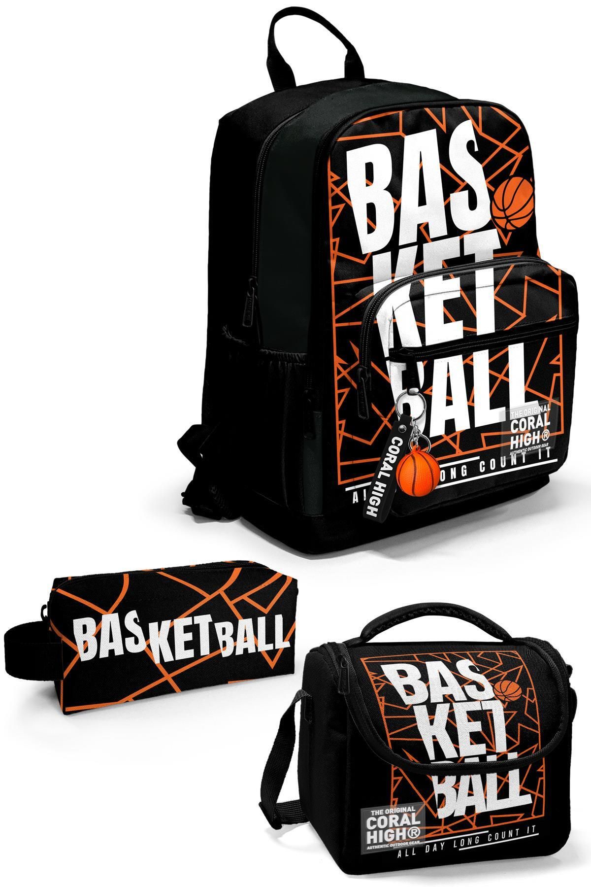 Siyah Basketbol Desenli 3’lü Okul Çanta Seti SET0123639