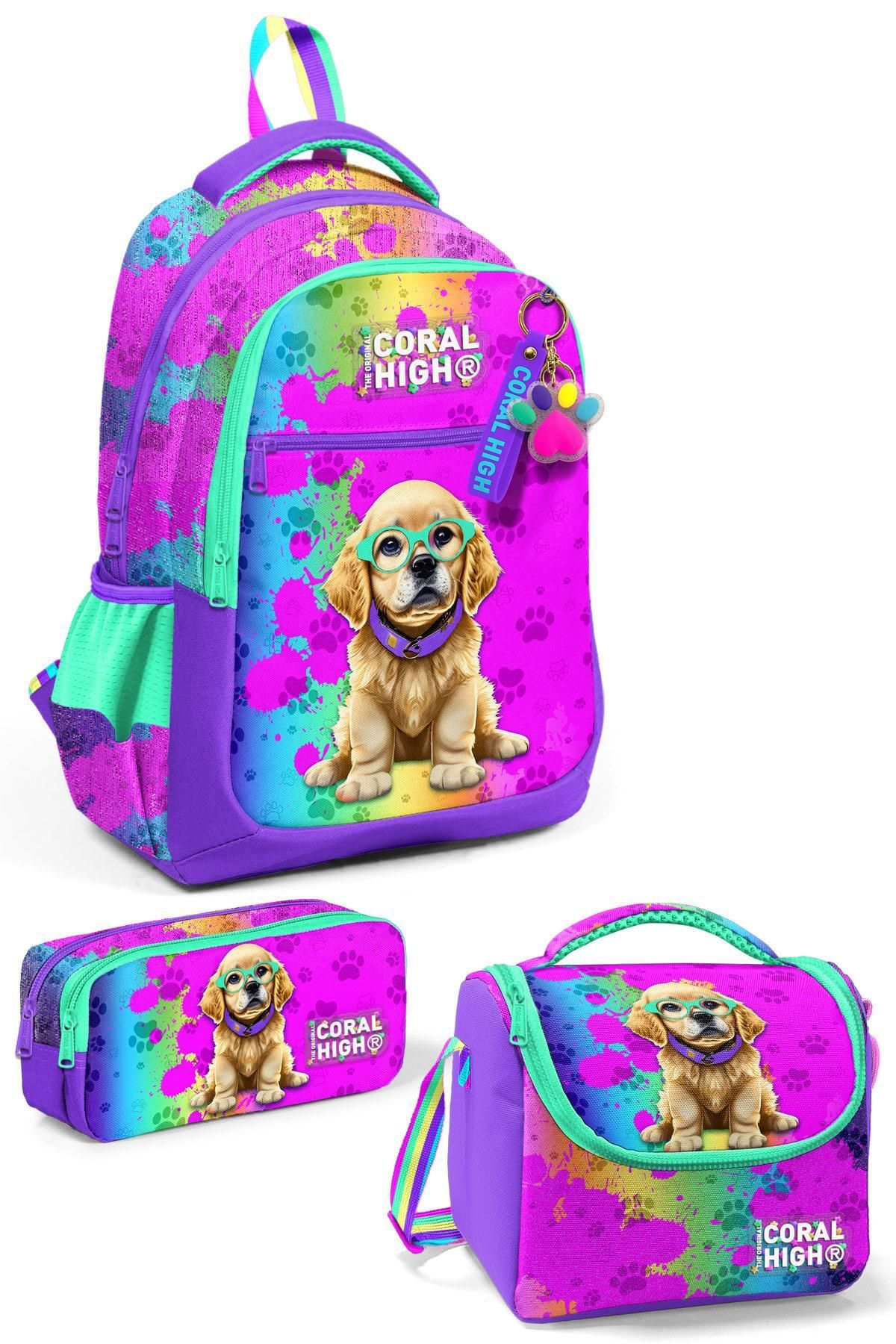 Kids Mor Pembe Köpek Desenli 3’lü Okul Çanta Seti SET0123649