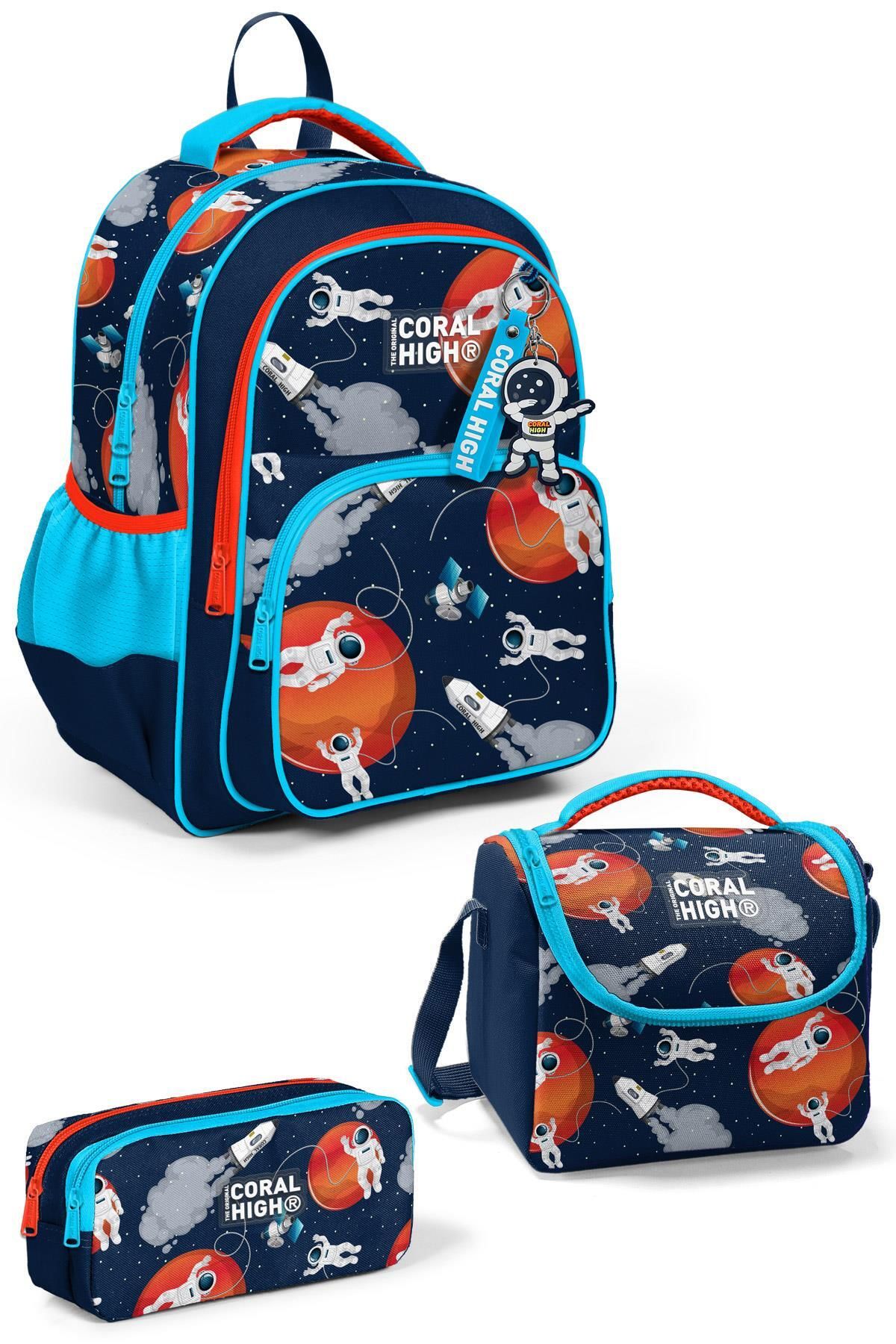 Kids Lacivert Mavi Astronot Desenli 3'lü Okul Çanta Seti SET0123660