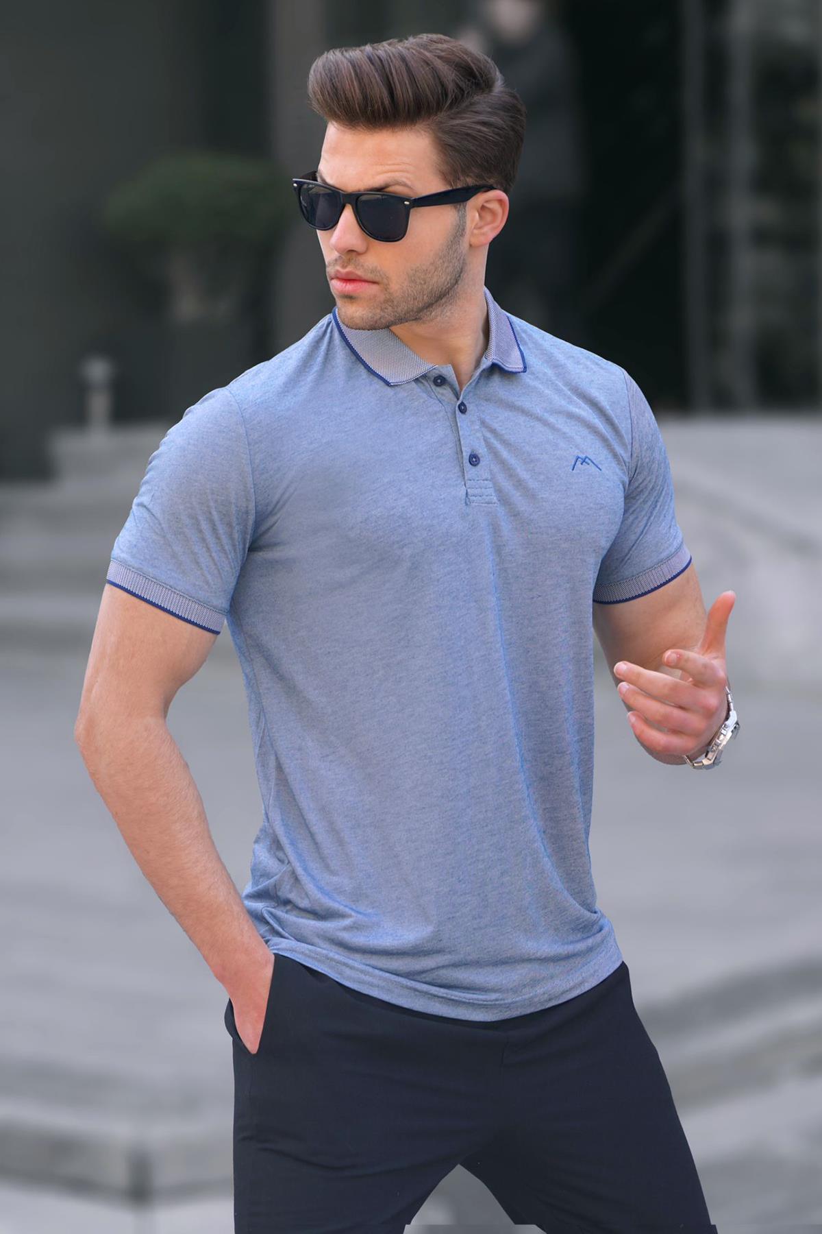 Lacivert Nakışlı Regular Fit Erkek Polo Yaka Tişört 6108