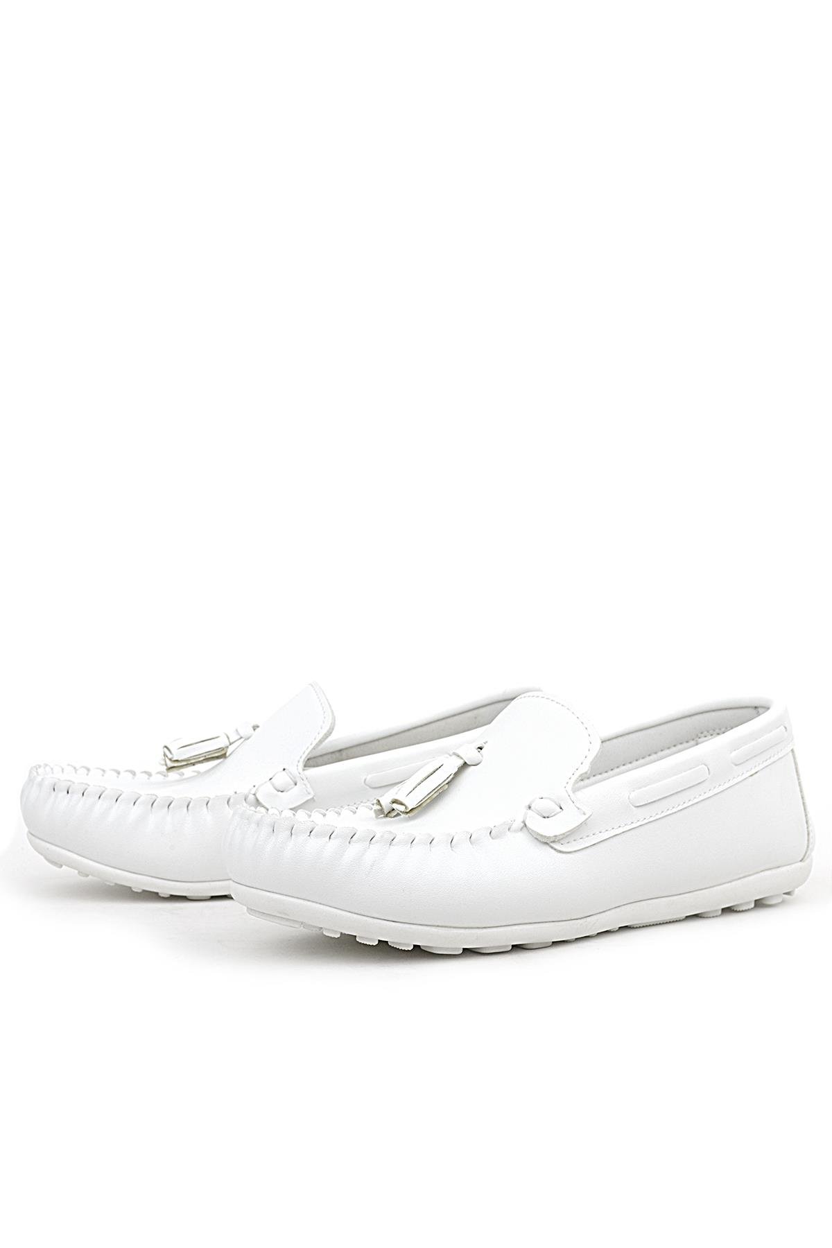 Beyaz Cilt Erkek Mokasen Ayakkabı - Görsel 5