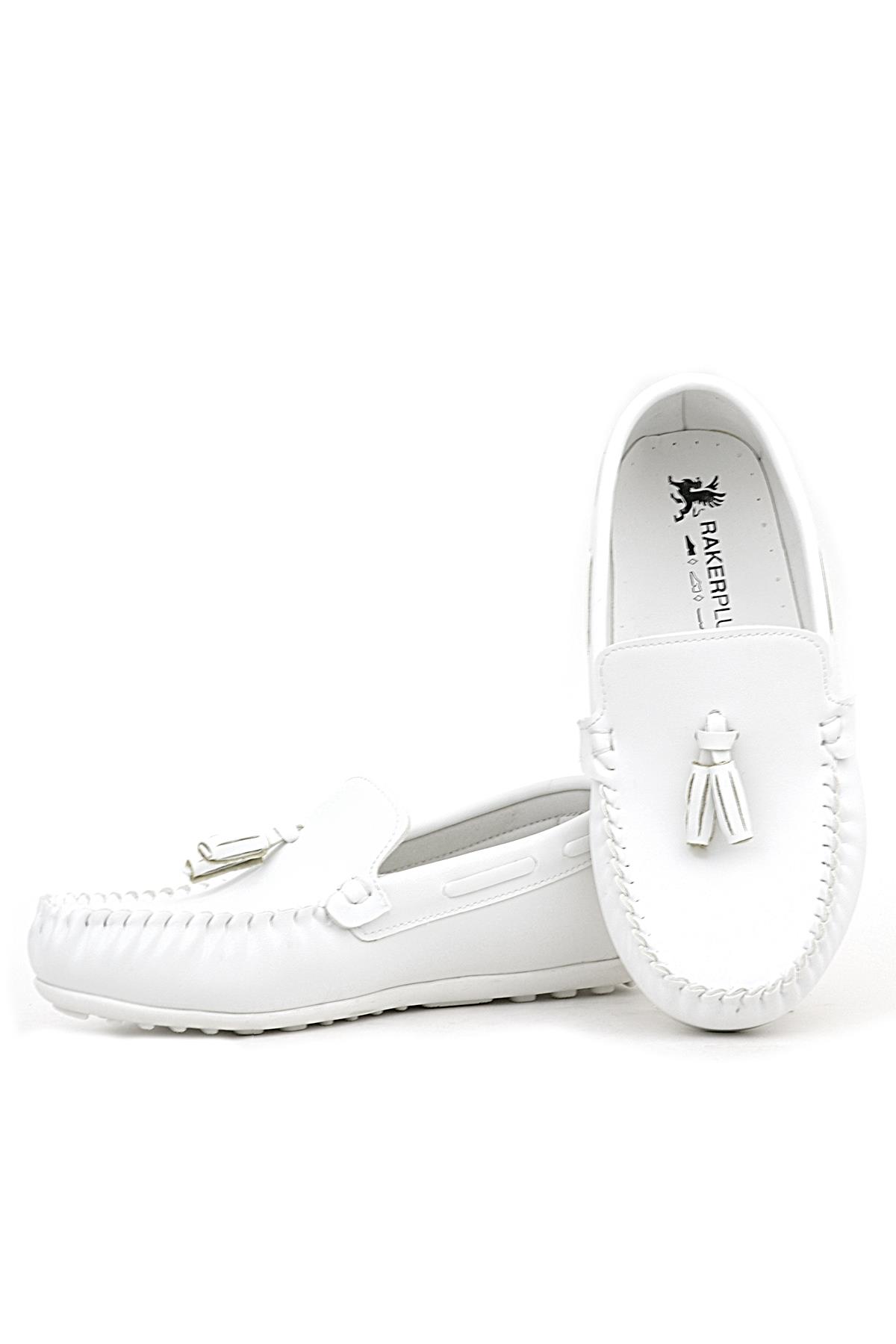 Beyaz Cilt Erkek Mokasen Ayakkabı - Görsel 7