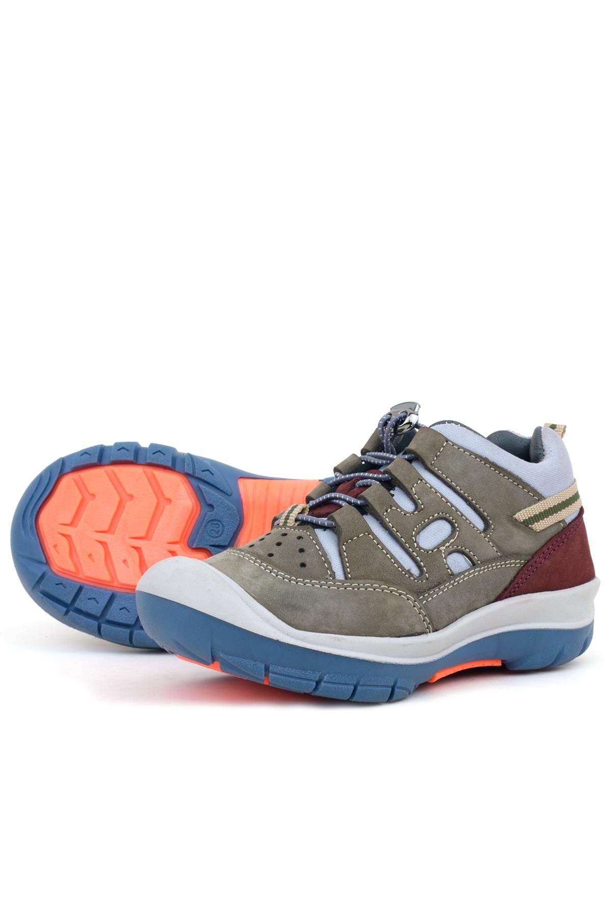 Hakiki Deri Kum Bordo Lastik Bağcıklı Çocuk Outdoor Ayakkabı - Görsel 6