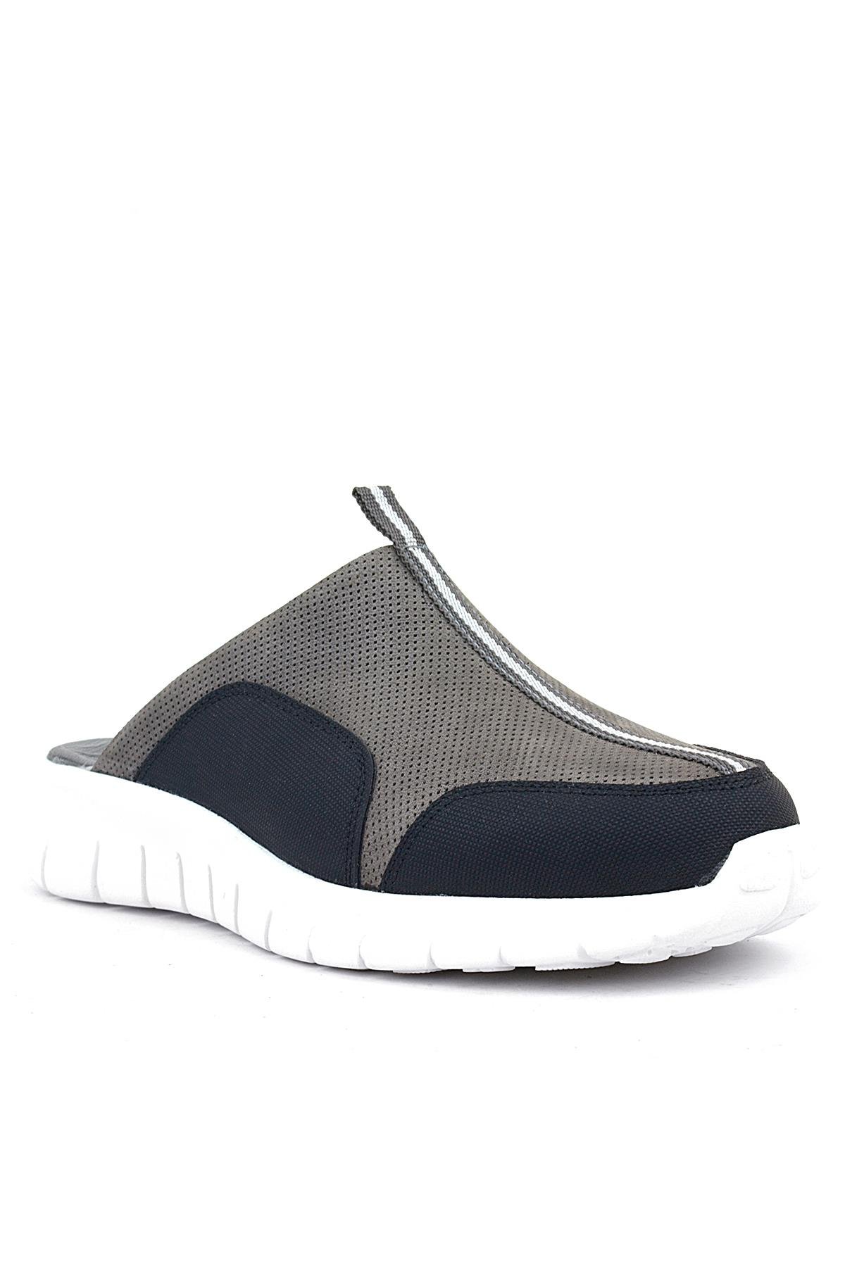 Hakiki Deri Gri Siyah Comfort Spor Terlik - Görsel 3