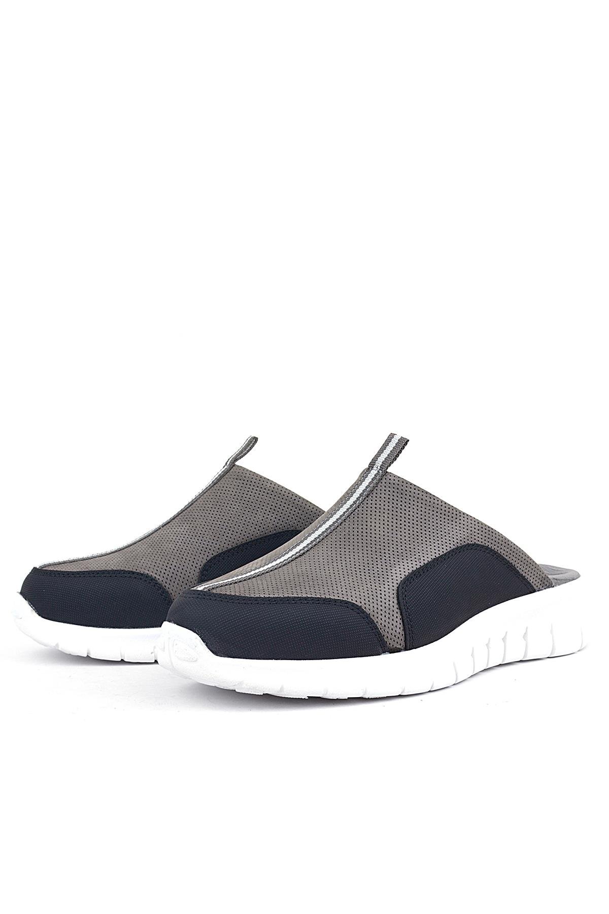 Hakiki Deri Gri Siyah Comfort Spor Terlik - Görsel 5