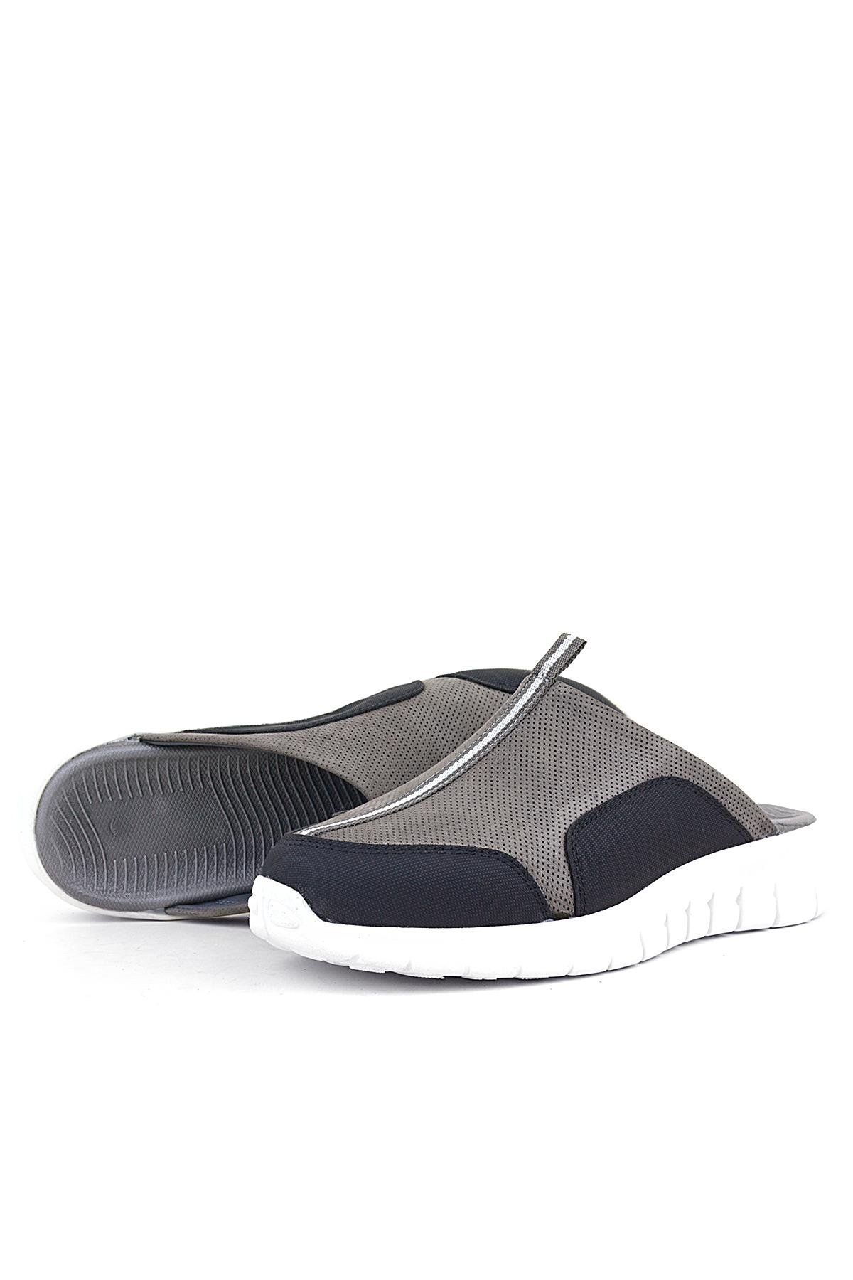 Hakiki Deri Gri Siyah Comfort Spor Terlik - Görsel 6