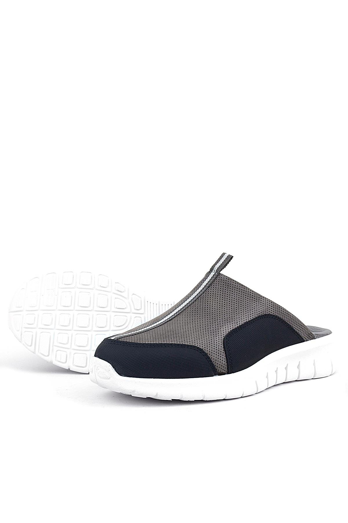 Hakiki Deri Gri Siyah Comfort Spor Terlik - Görsel 7