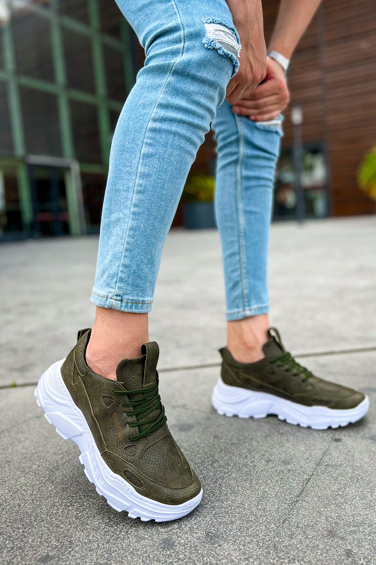 CH089 CBT Low Top Lace Up Erkek Ayakkabı HAKI - Görsel 4