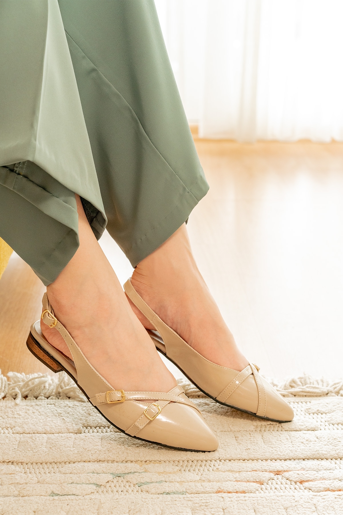 Pably Bej Rugan ( 2 cm Topuklu ) Sivri Burun Ayakkabı - Görsel 3