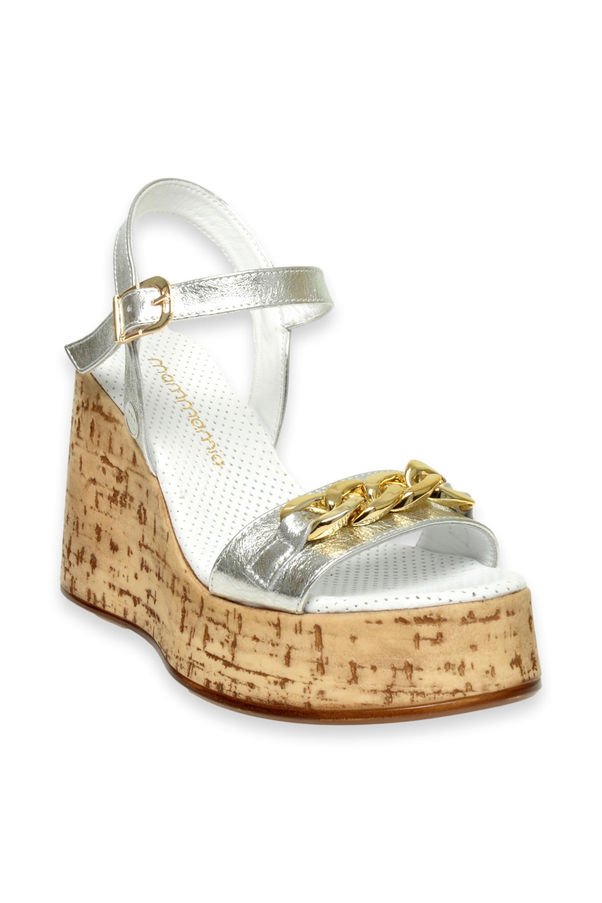 D24Ys-1415Z Dolgu Topuk Gümüş Kadın Sandalet - Görsel 3